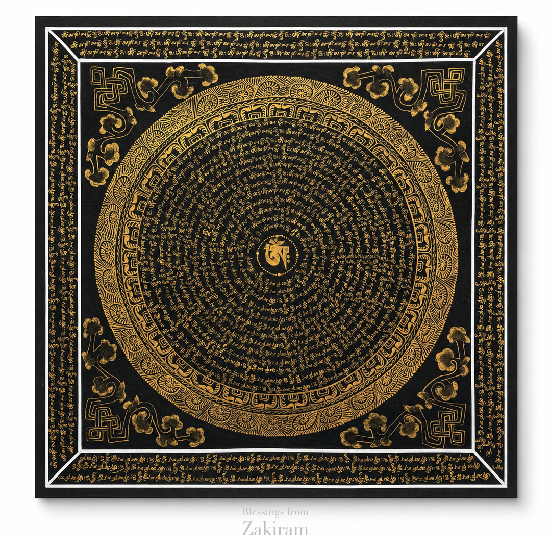 靈赫宮 大幅唐卡 007 長寬約55*55 黑色心經13圈有邊框*1