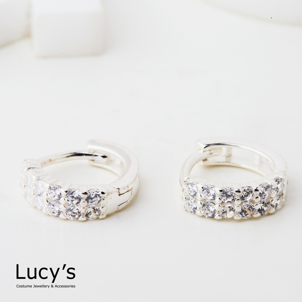 925純銀 輕奢半排鑽 易扣耳環 (127141)