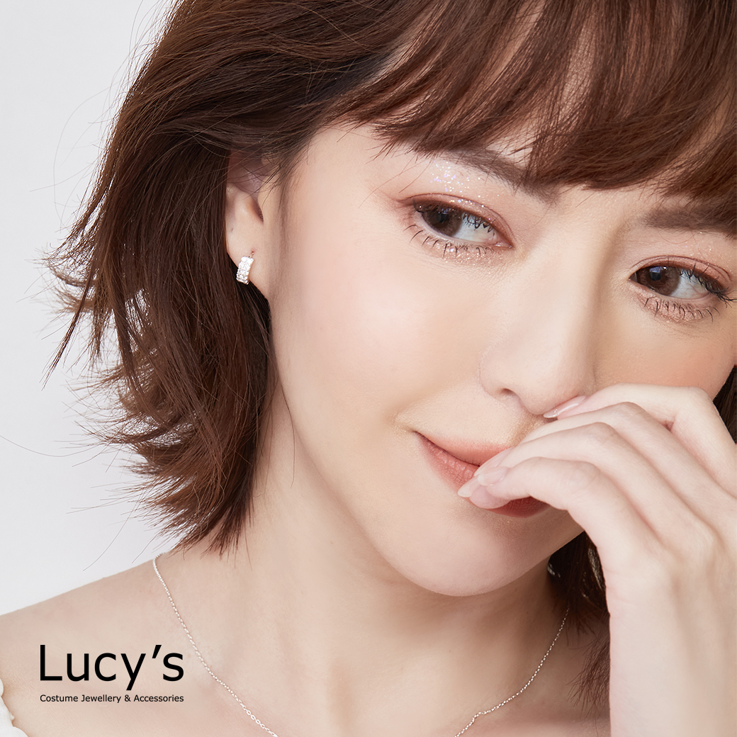 925純銀 輕奢半排鑽 易扣耳環 (127141)