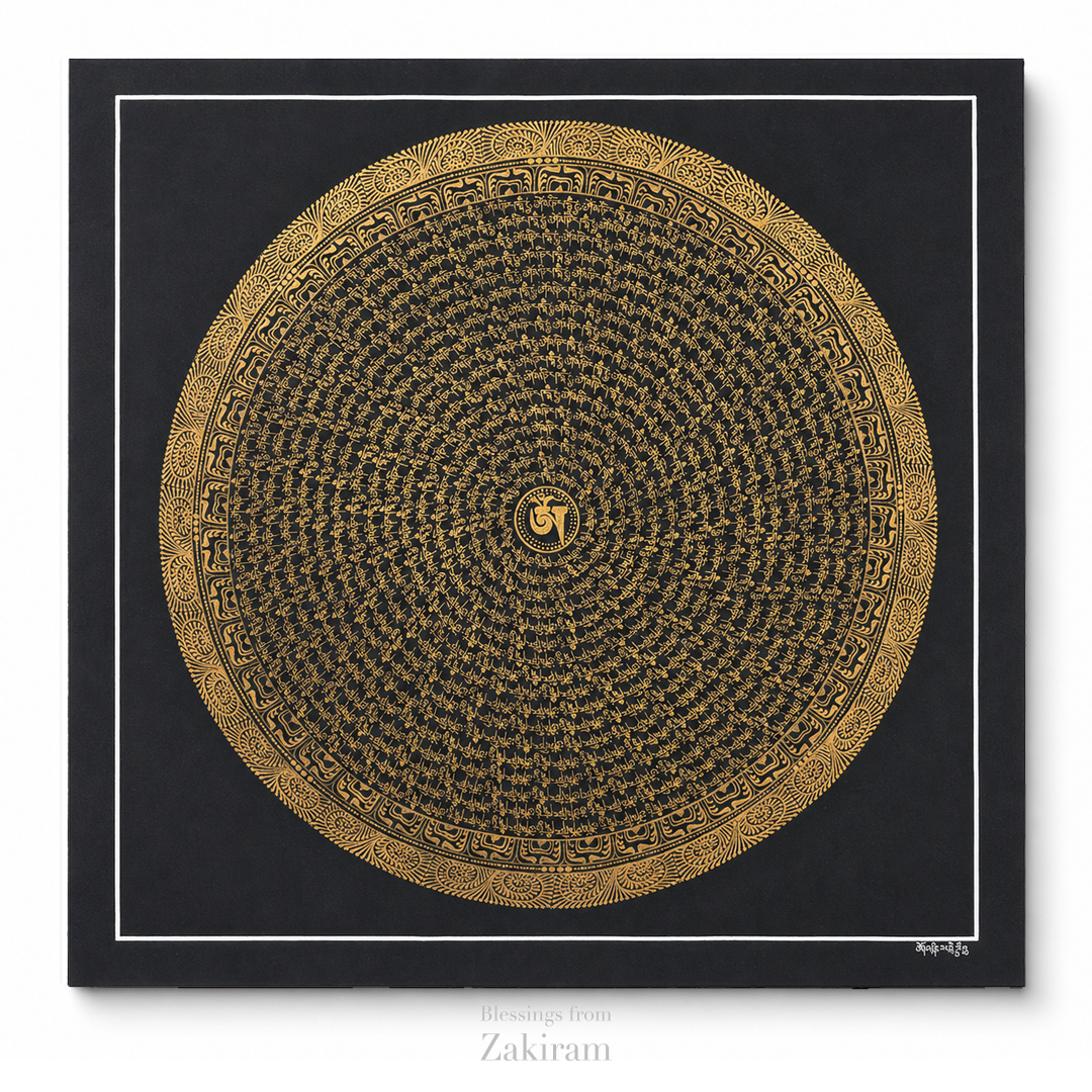 靈赫宮 大幅唐卡 008 長寬約53*53 黑色心經17圈*18
