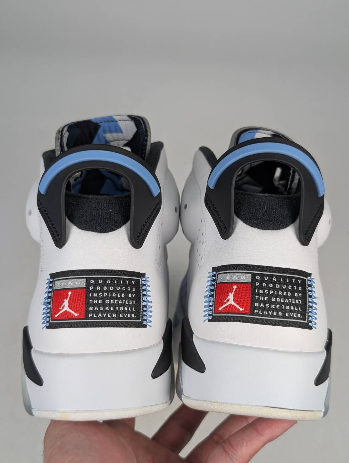 微瑕疵-左右腳內外側中底鞋底鞋舌泛黃左腳鞋舌刮痕 CT8529-410 M9 Air Jordan 6 " UNC " 北卡藍 男款