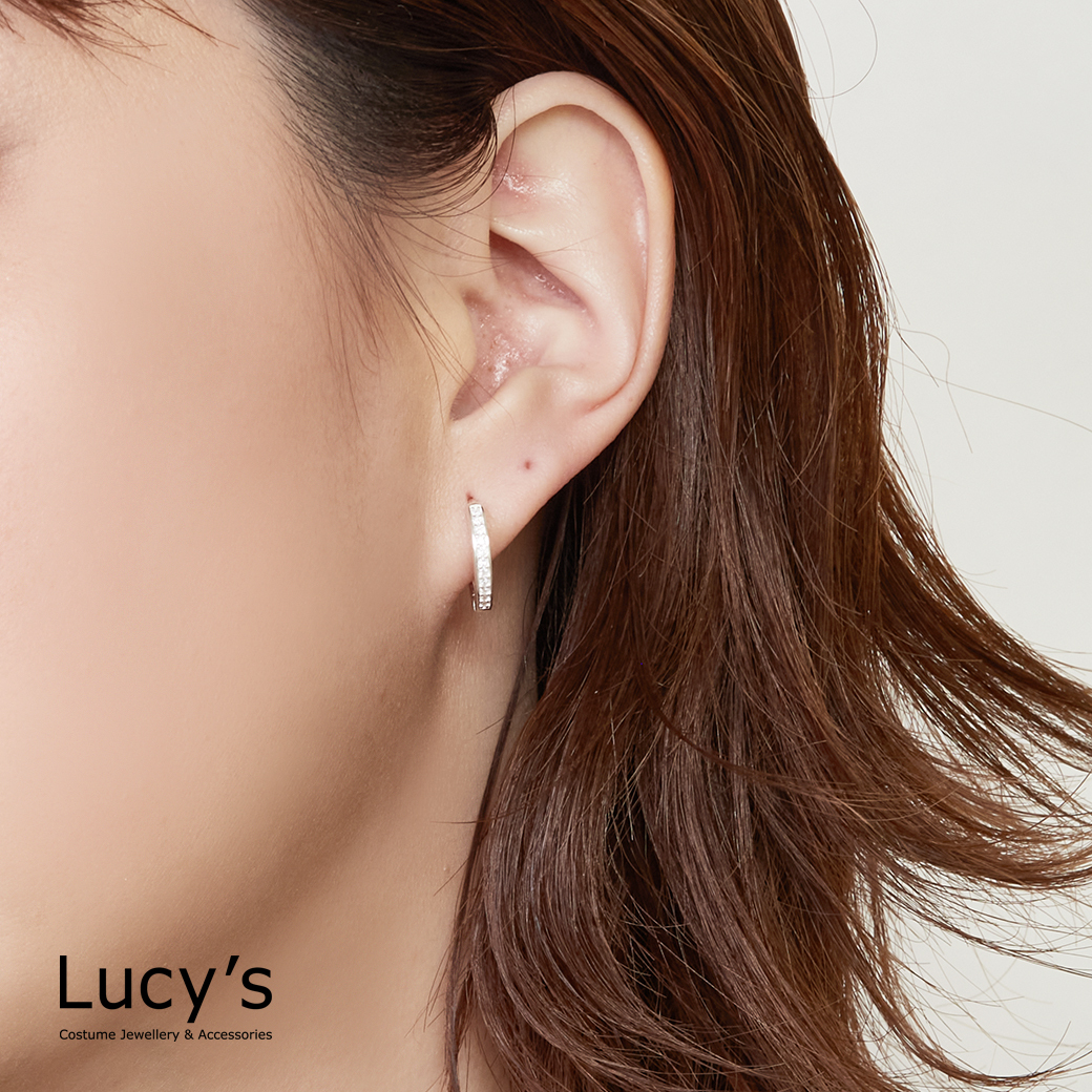 925純銀 半排鑽圓圈 易扣耳環 (127138)