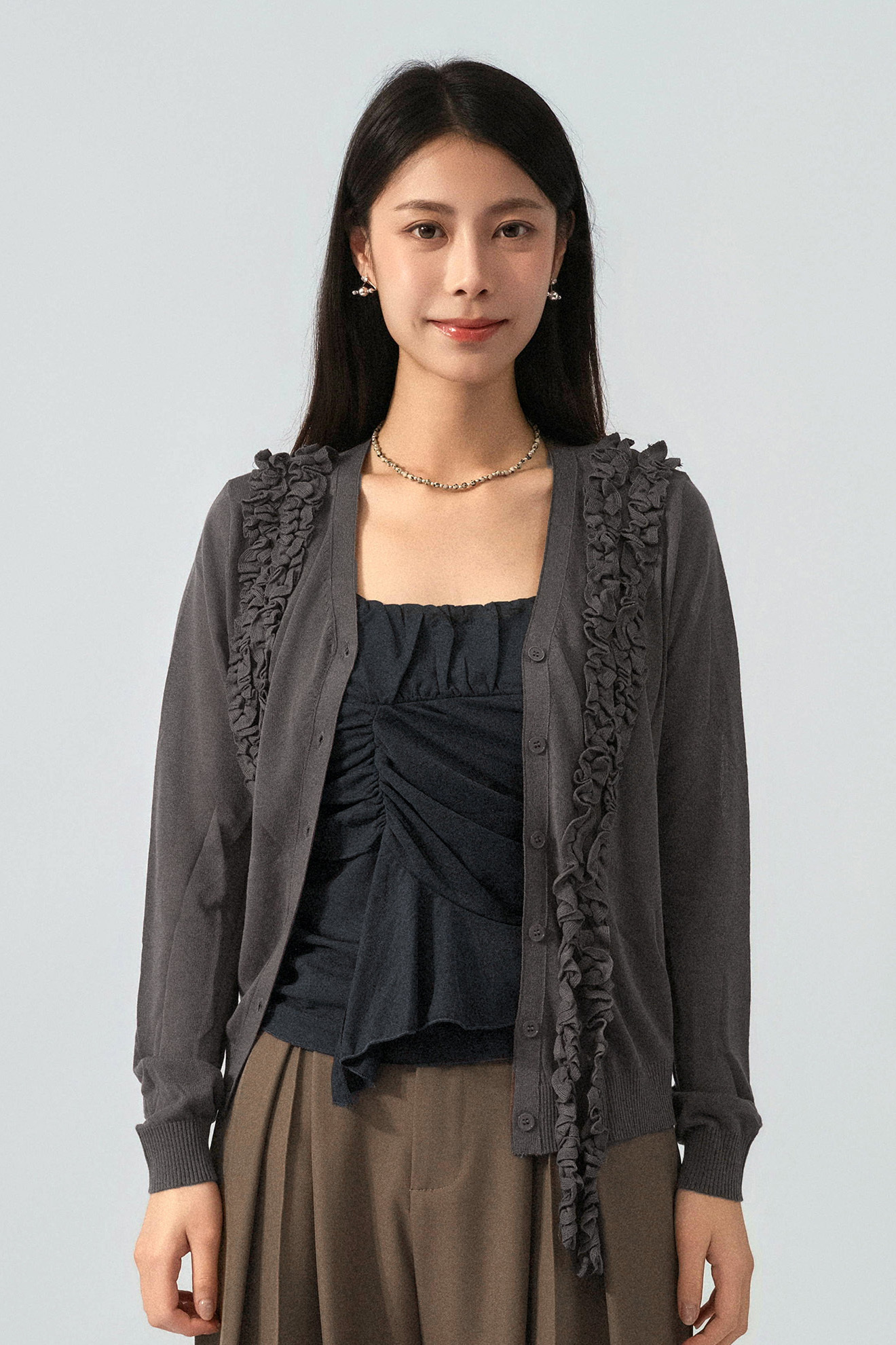 不規則荷葉薄針織cardigan（預購產品）