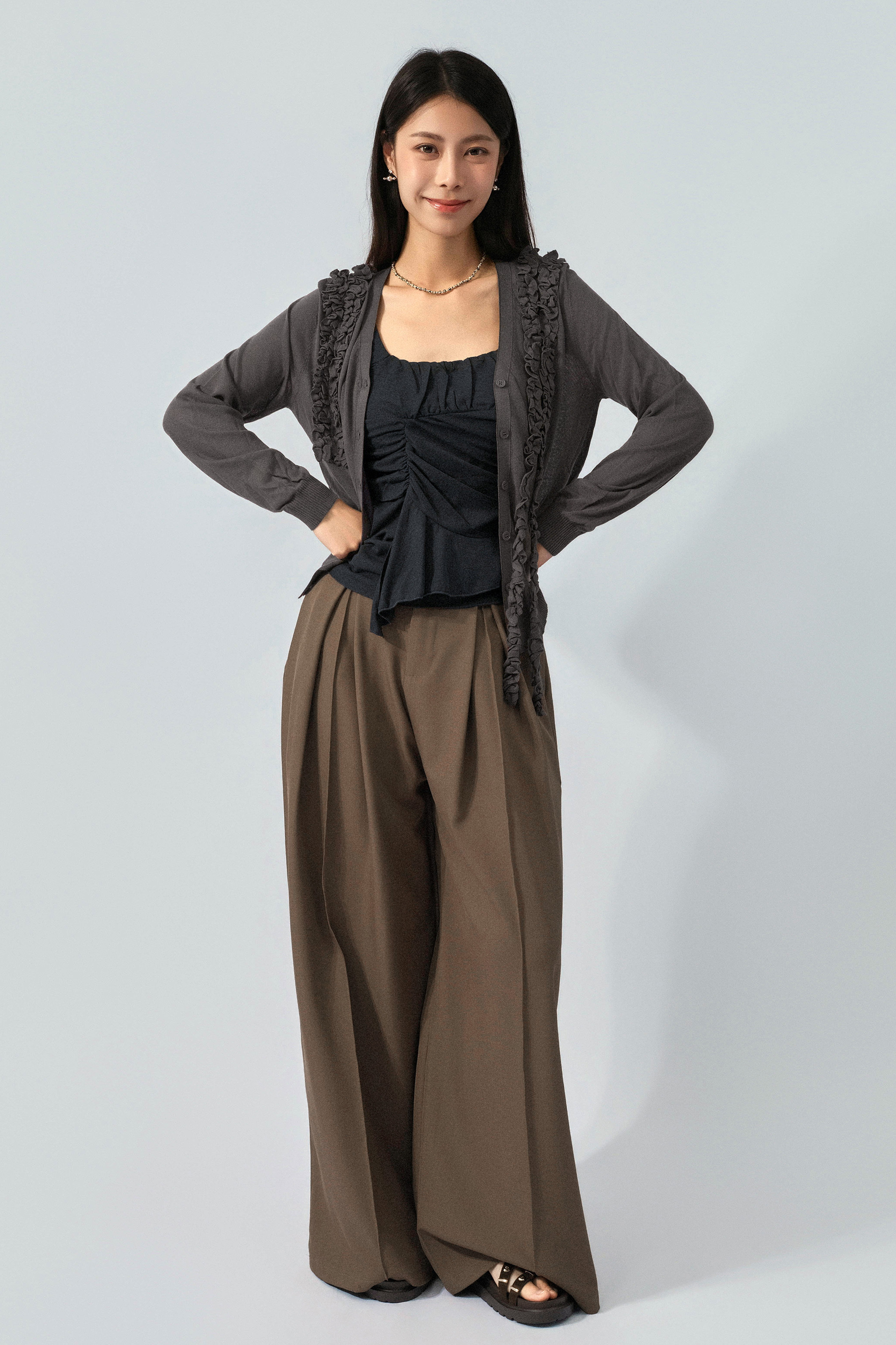 不規則荷葉薄針織cardigan（預購產品）