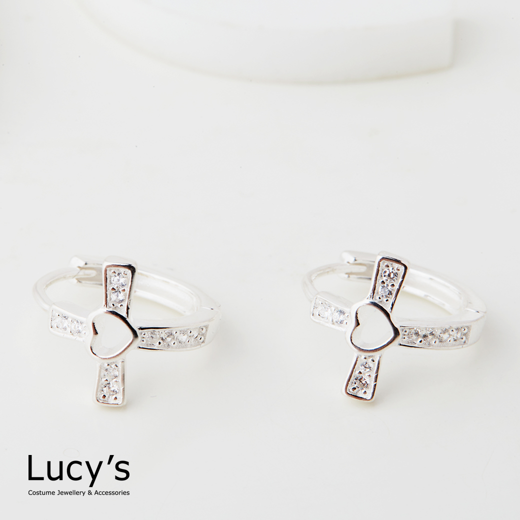 925純銀 心戀十字 易扣耳環 (127142)