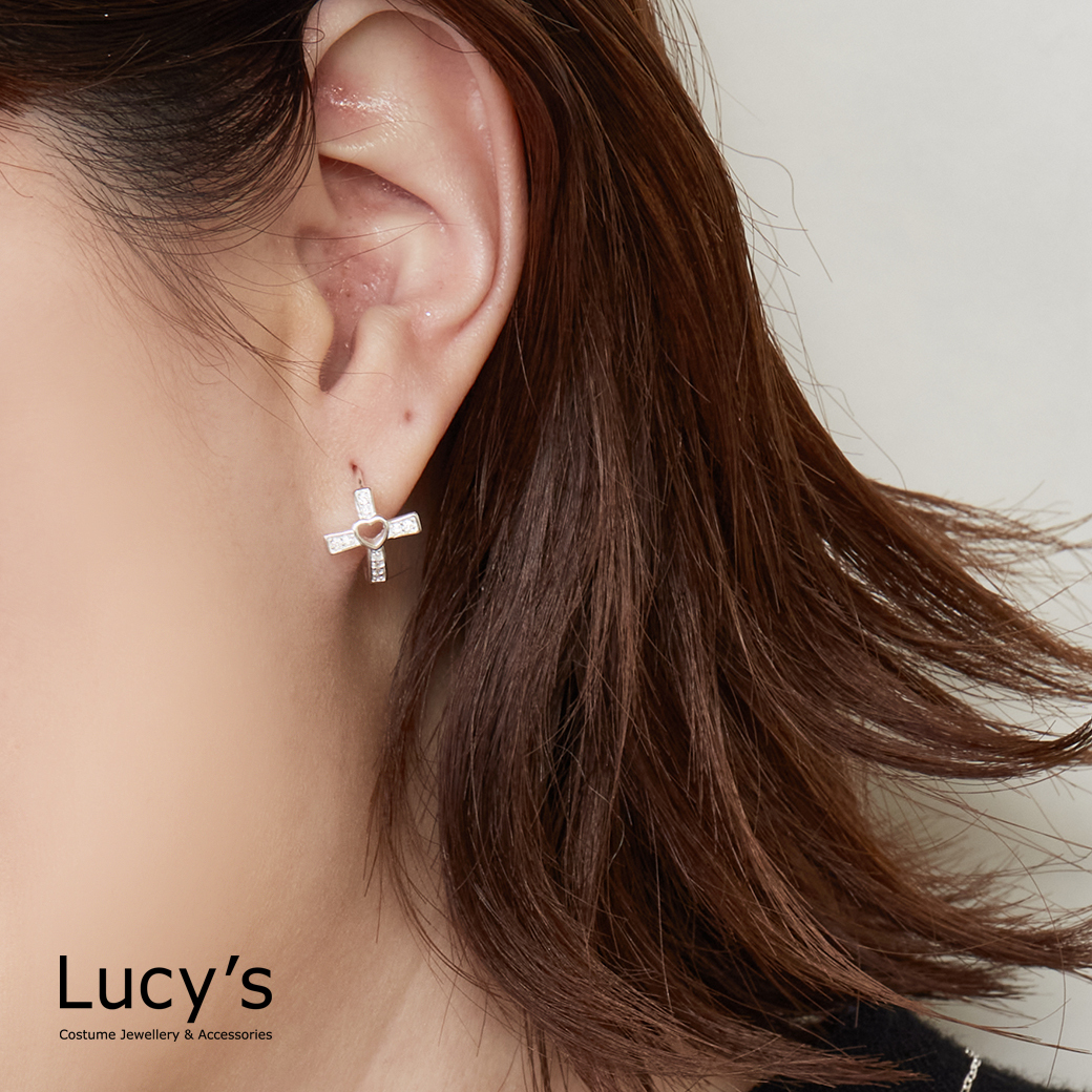 925純銀 心戀十字 易扣耳環 (127142)