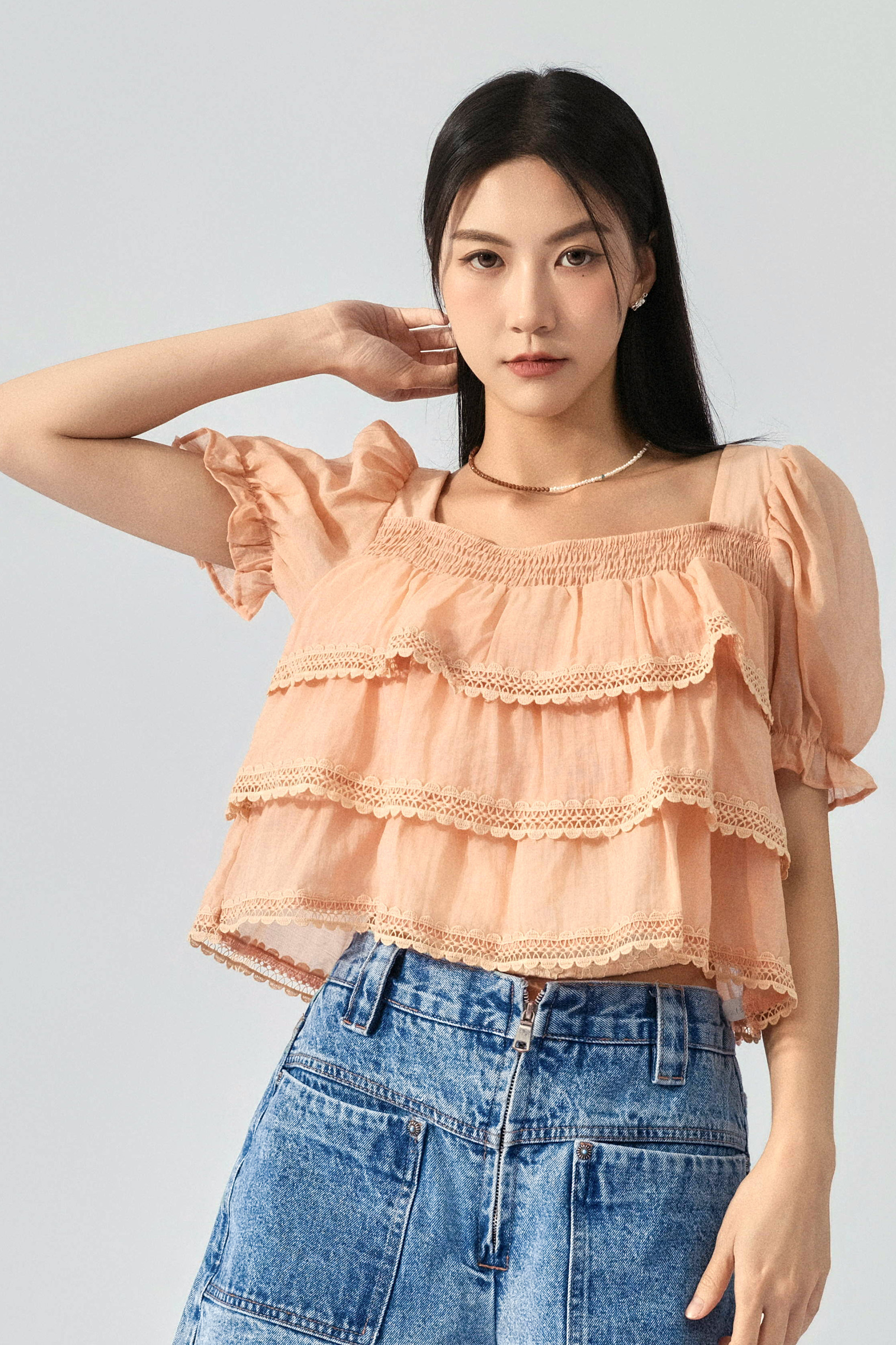 橡筋領透薄棉娃娃上衣 (預購款式）