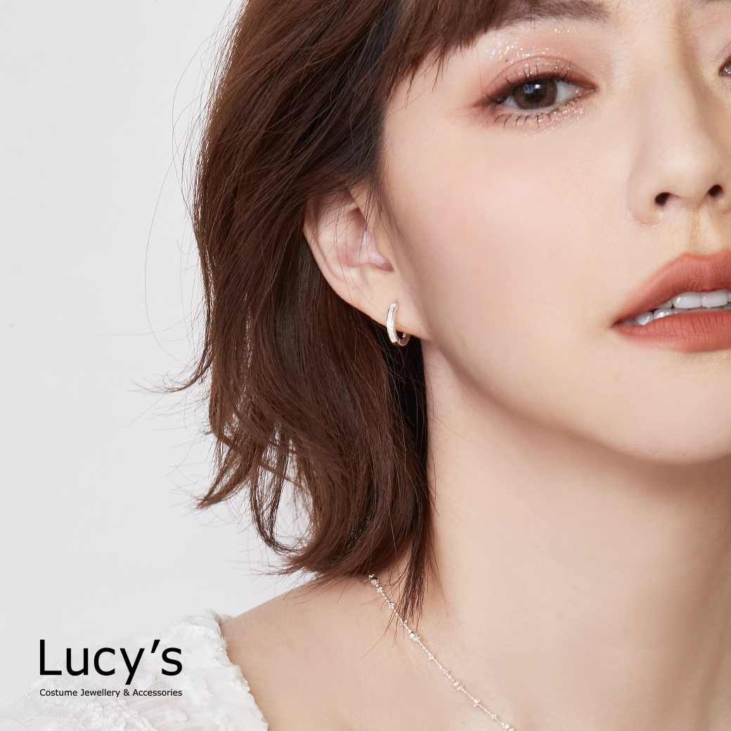 925純銀 鑲鑽圓圈 易扣耳環 (127905)