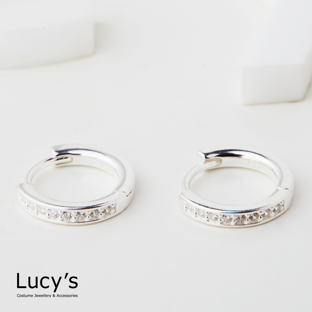 925純銀 鑲鑽圓圈 易扣耳環 (127905)