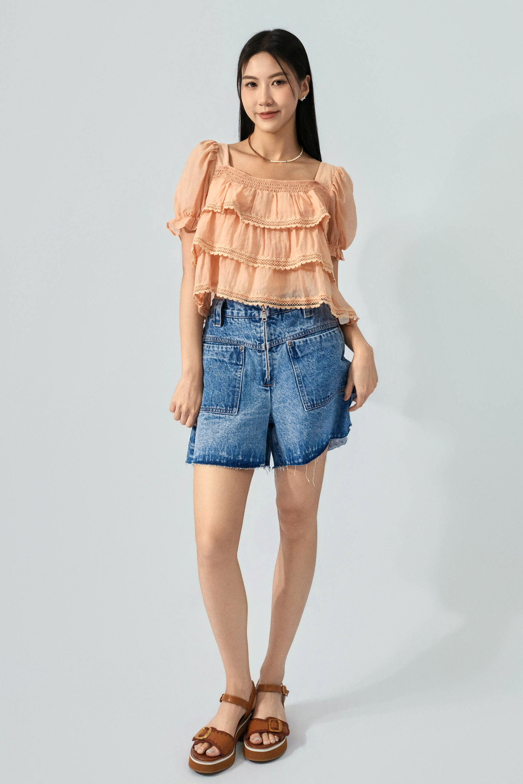 大明袋花撞釘牛仔短褲（預購產品）