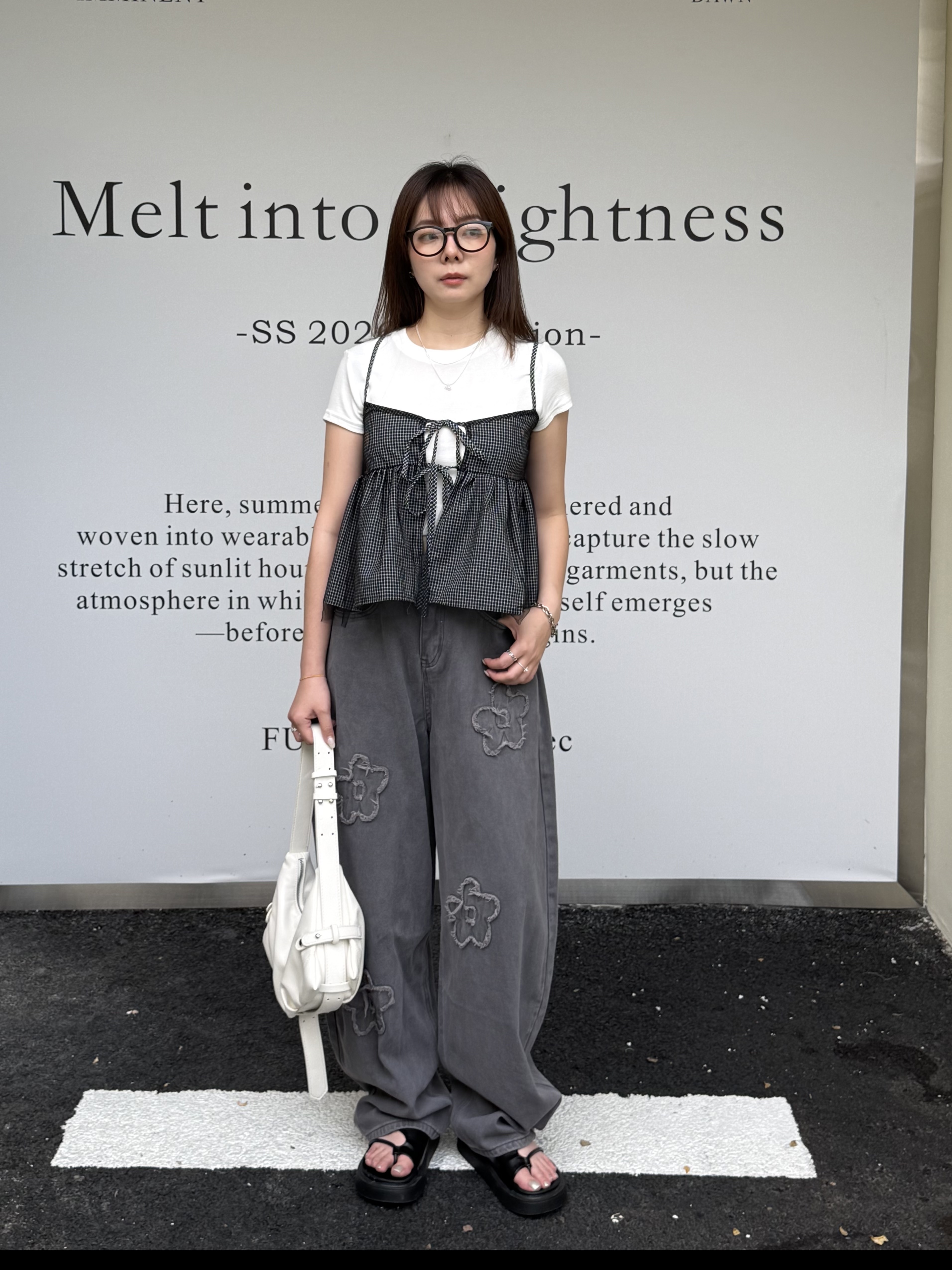 雙層格子綁帶罩衫