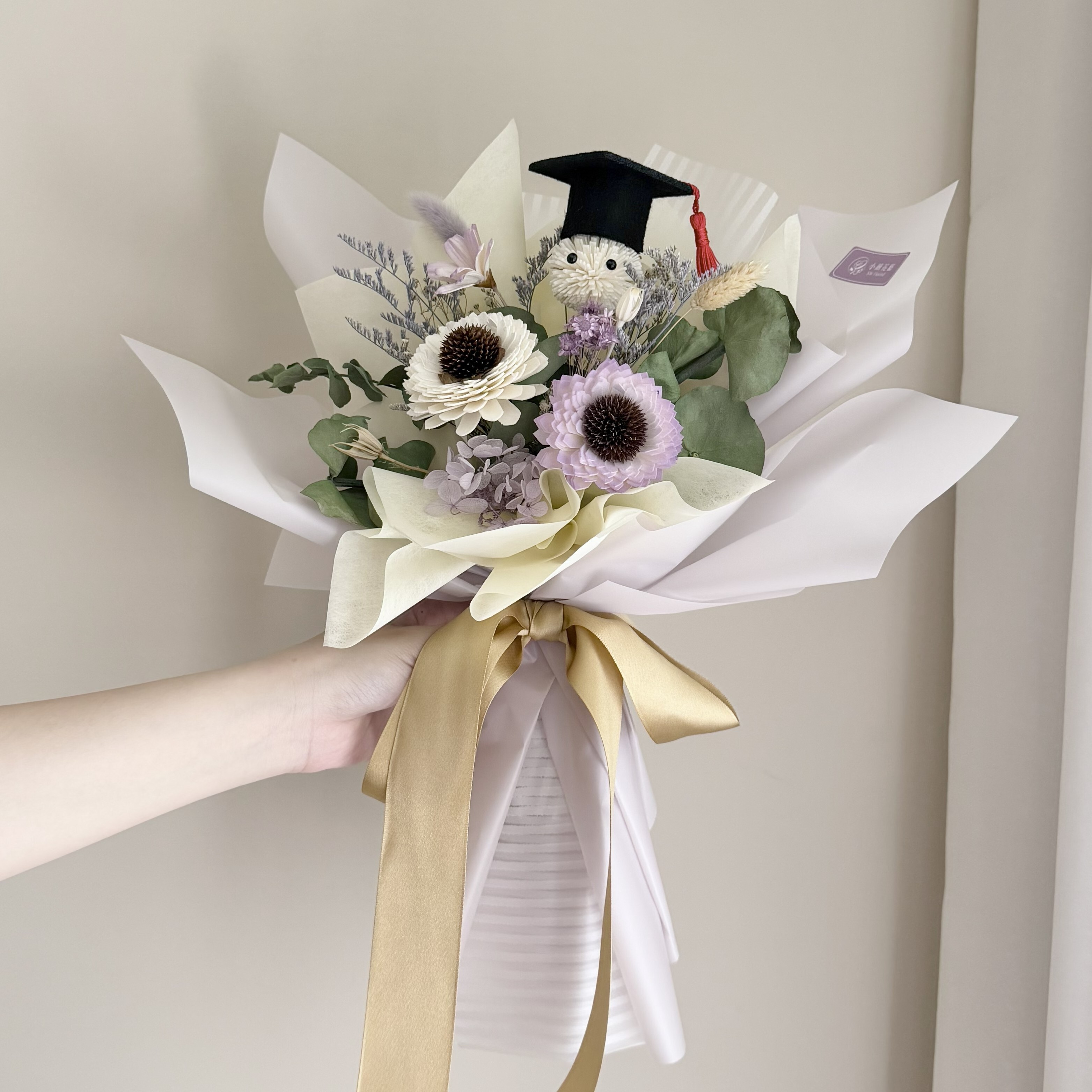 乾燥花束(紫色系/中型)【畢業小精靈】｜畢業花束、索拉向日葵