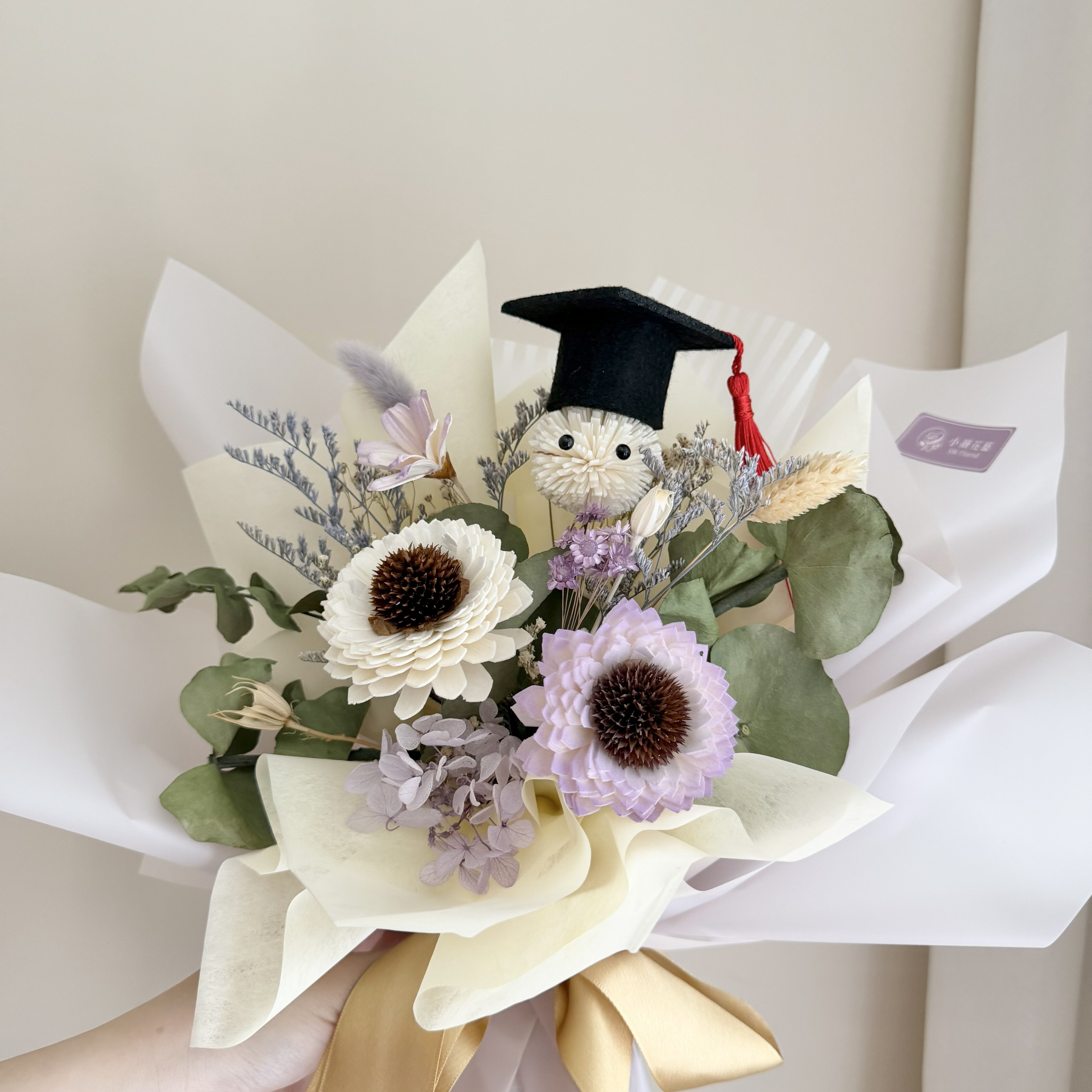 乾燥花束(紫色系/中型)【畢業小精靈】｜畢業花束、索拉向日葵