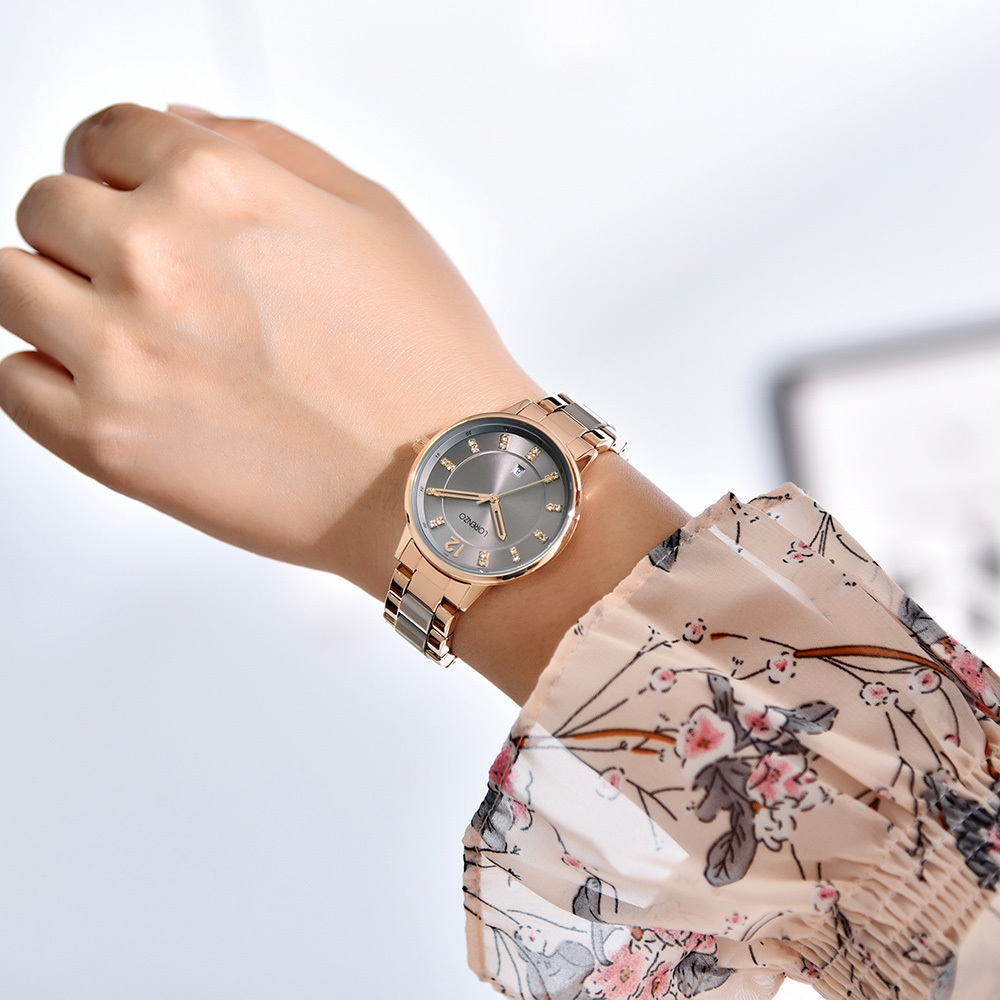 【Lorenzo 洛倫佐】LRZ-006 帶日期 輕陶瓷風 撞色 手錶