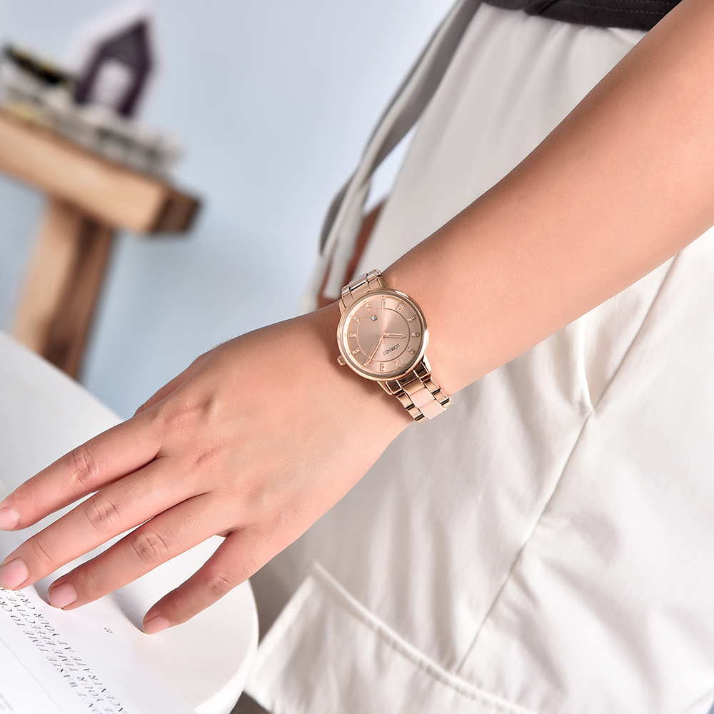 【Lorenzo 洛倫佐】LRZ-006 帶日期 輕陶瓷風 撞色 手錶