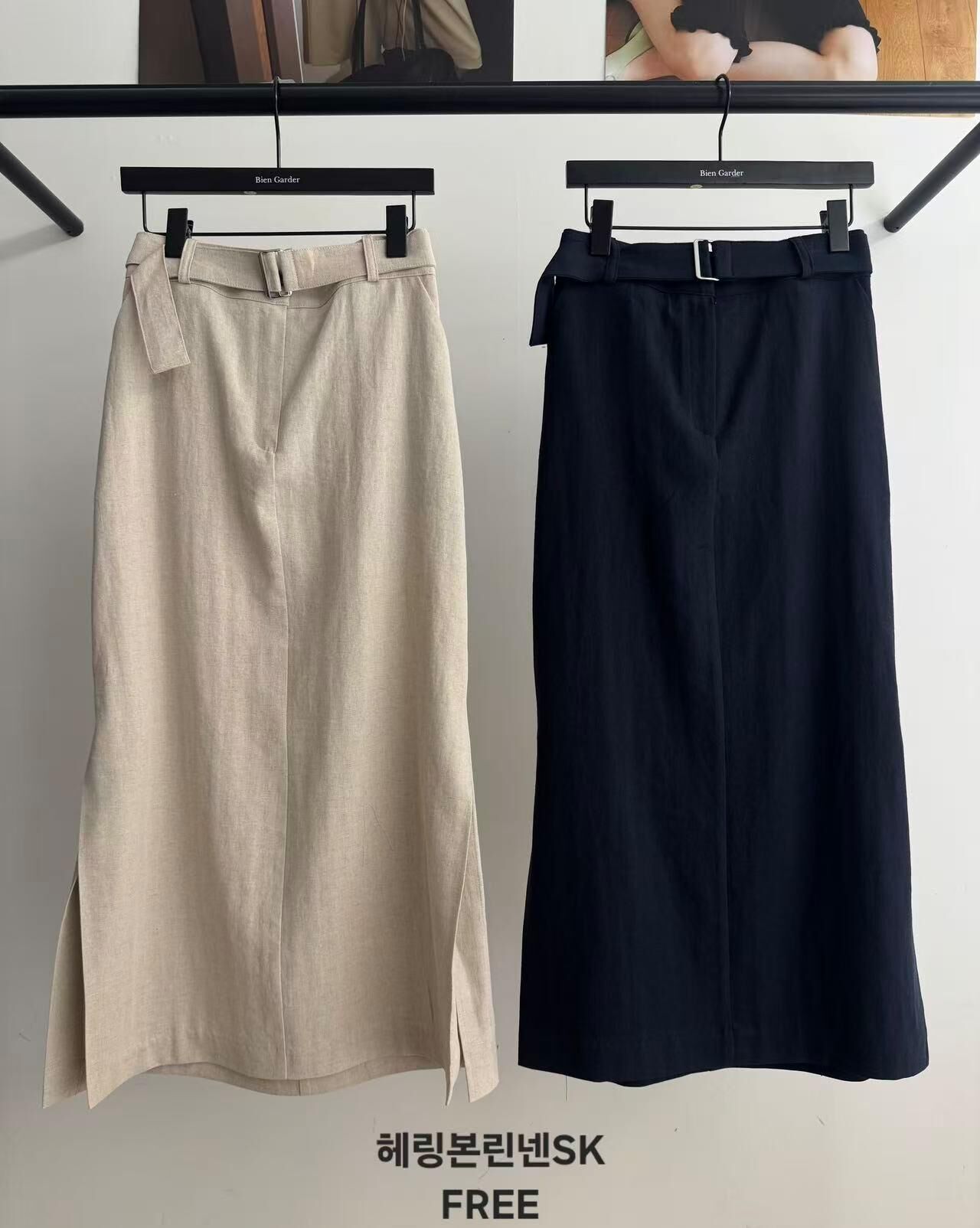 BG6105 混亞麻腰帶長裙