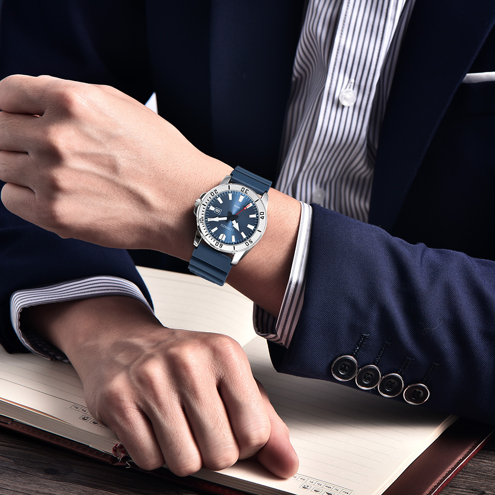 【Lorenzo 洛倫佐】LRZ-005 大錶面 超強夜光 帶日期 矽膠 手錶