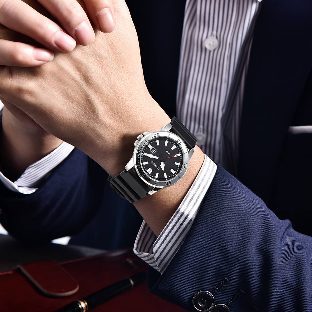 【Lorenzo 洛倫佐】LRZ-005 大錶面 超強夜光 帶日期 矽膠 手錶