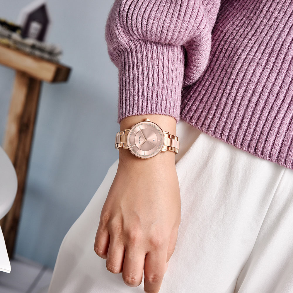 【Lorenzo 洛倫佐】LRZ-007 文青氣質 帶日期 輕陶瓷風 撞色 手錶