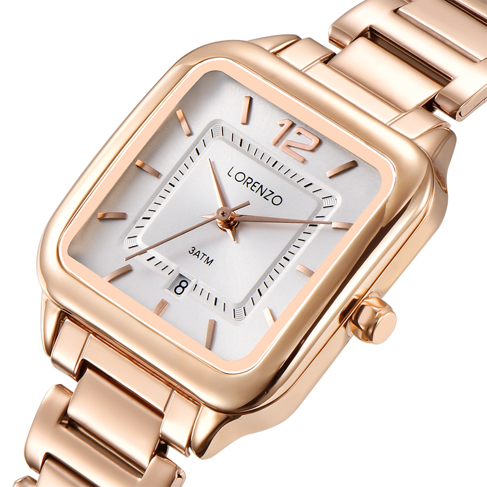 【Lorenzo 洛倫佐】LRZ-004 文青復古 方形 帶日期  手錶