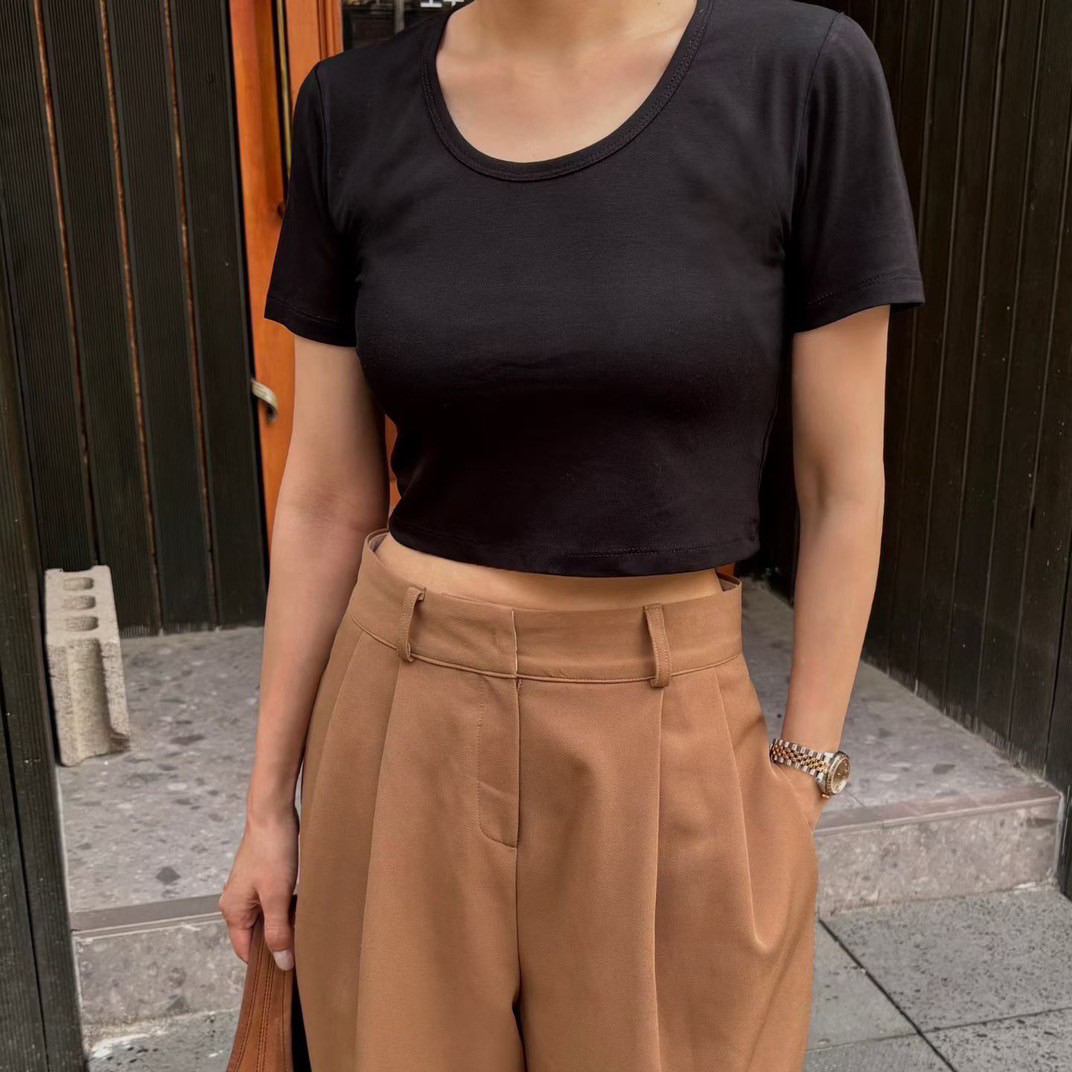 簡約百搭大圓領短版棉TEE上衣 / 3色