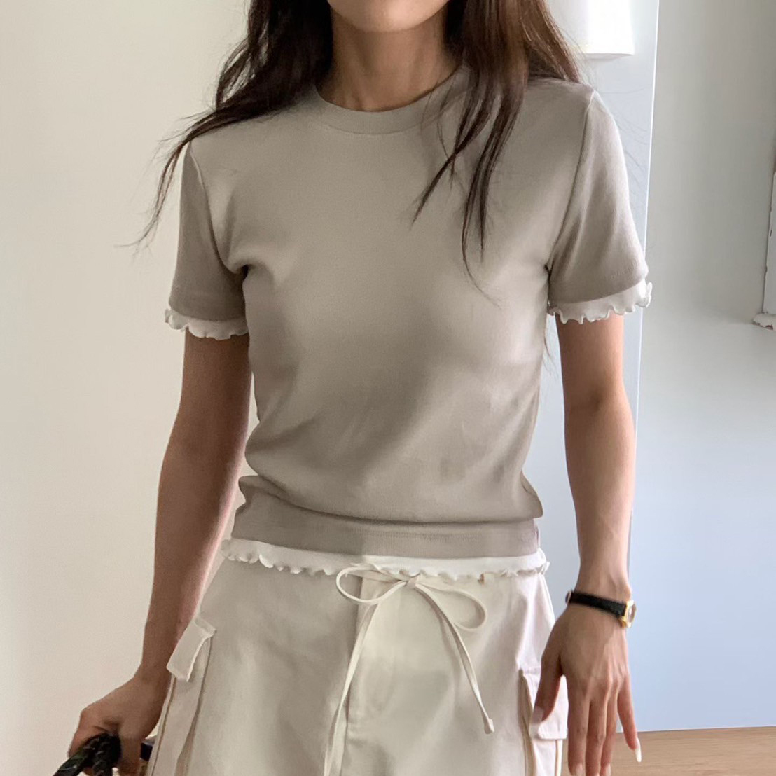 白色木耳捲邊滾邊造型圓領棉TEE / 3色