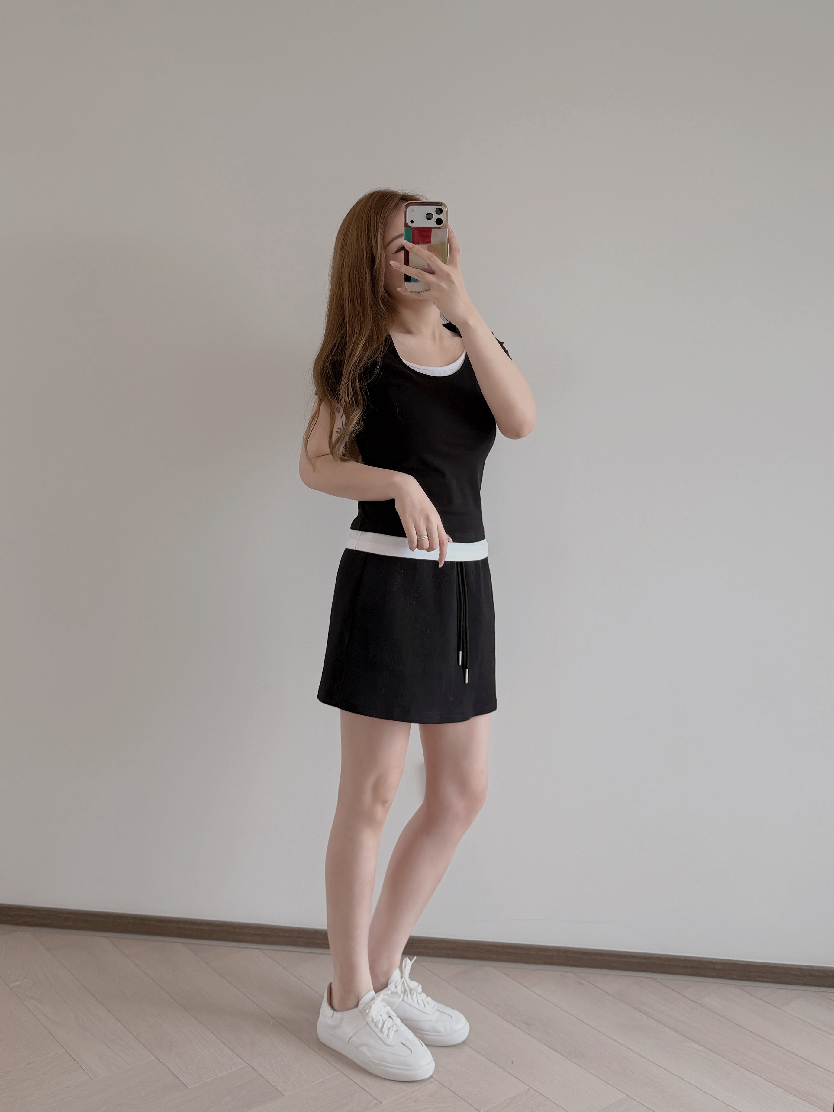 現貨 7413 黑白假兩件修腰Tee