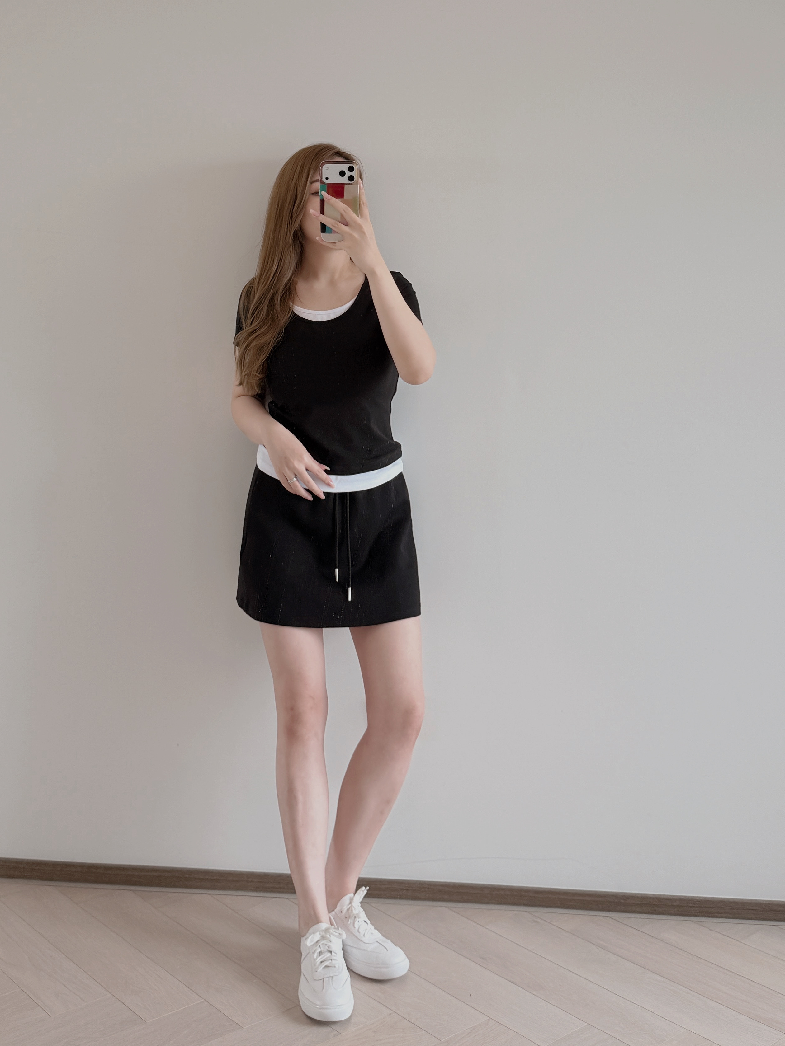 現貨 7413 黑白假兩件修腰Tee