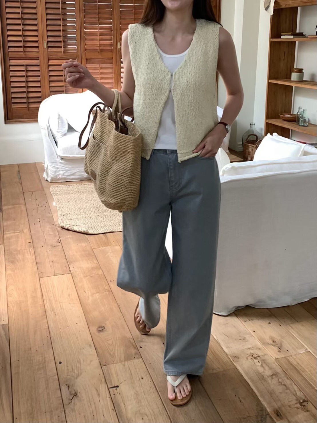 甜美女子織紋感圓領背心罩衫 / 3色