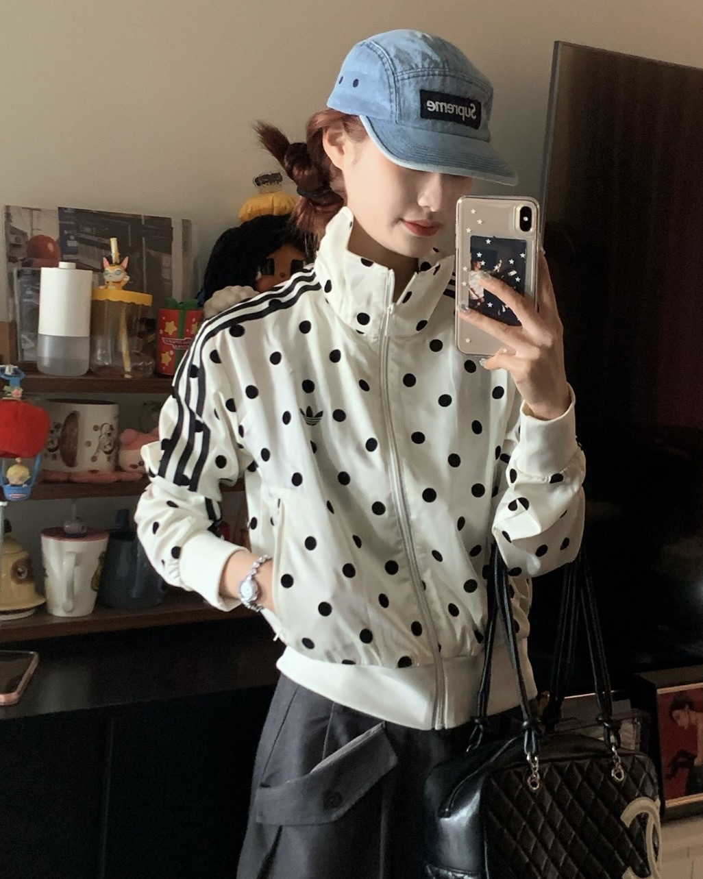 <韓國限定🇰🇷>Adidas Originals Dots 緞面 波點 點點 運動 立領 外套 兩色