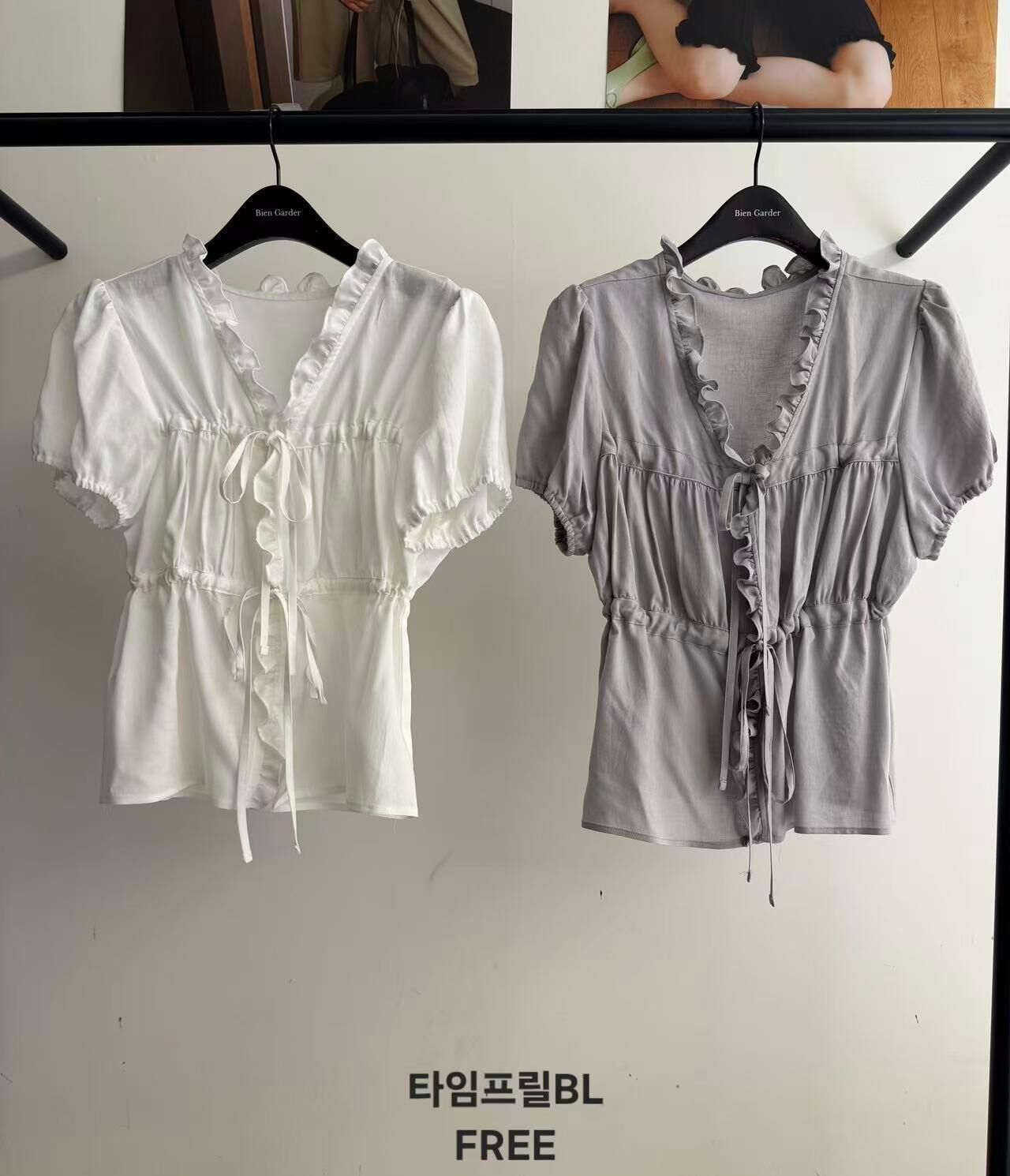 BG6123 法式木耳邊綁結上衣