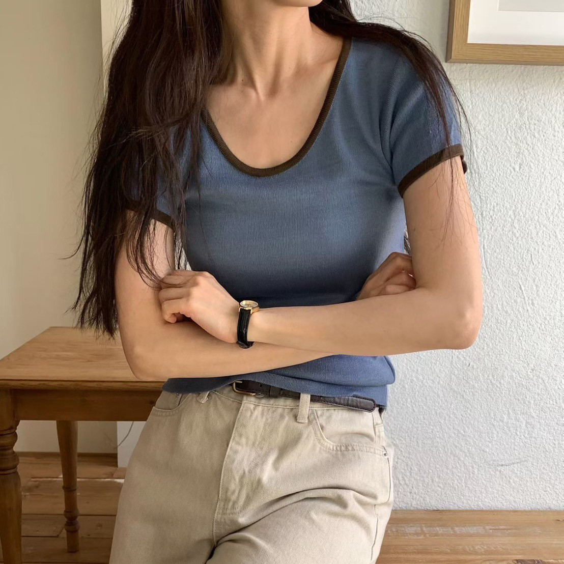 可愛配色滾邊造型短袖圓領棉TEE / 3色