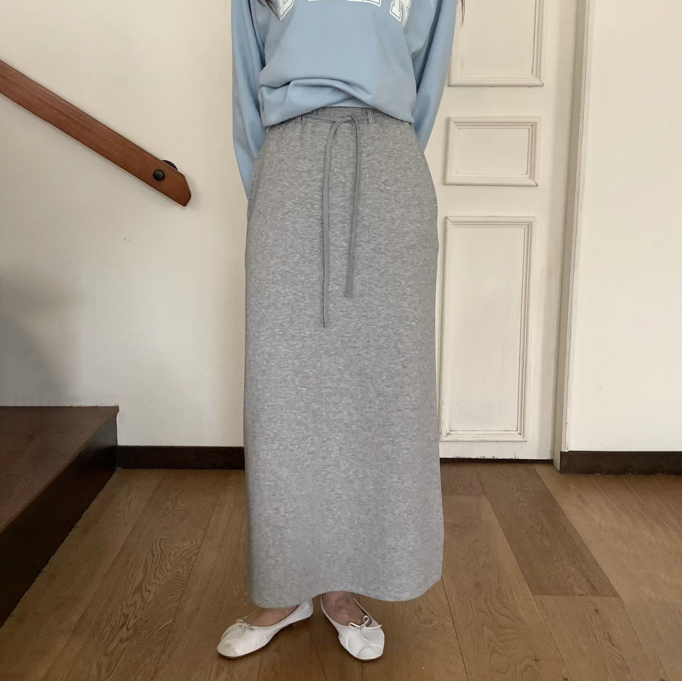 鬆緊腰綁帶造型休閒長裙棉裙-F / 3色