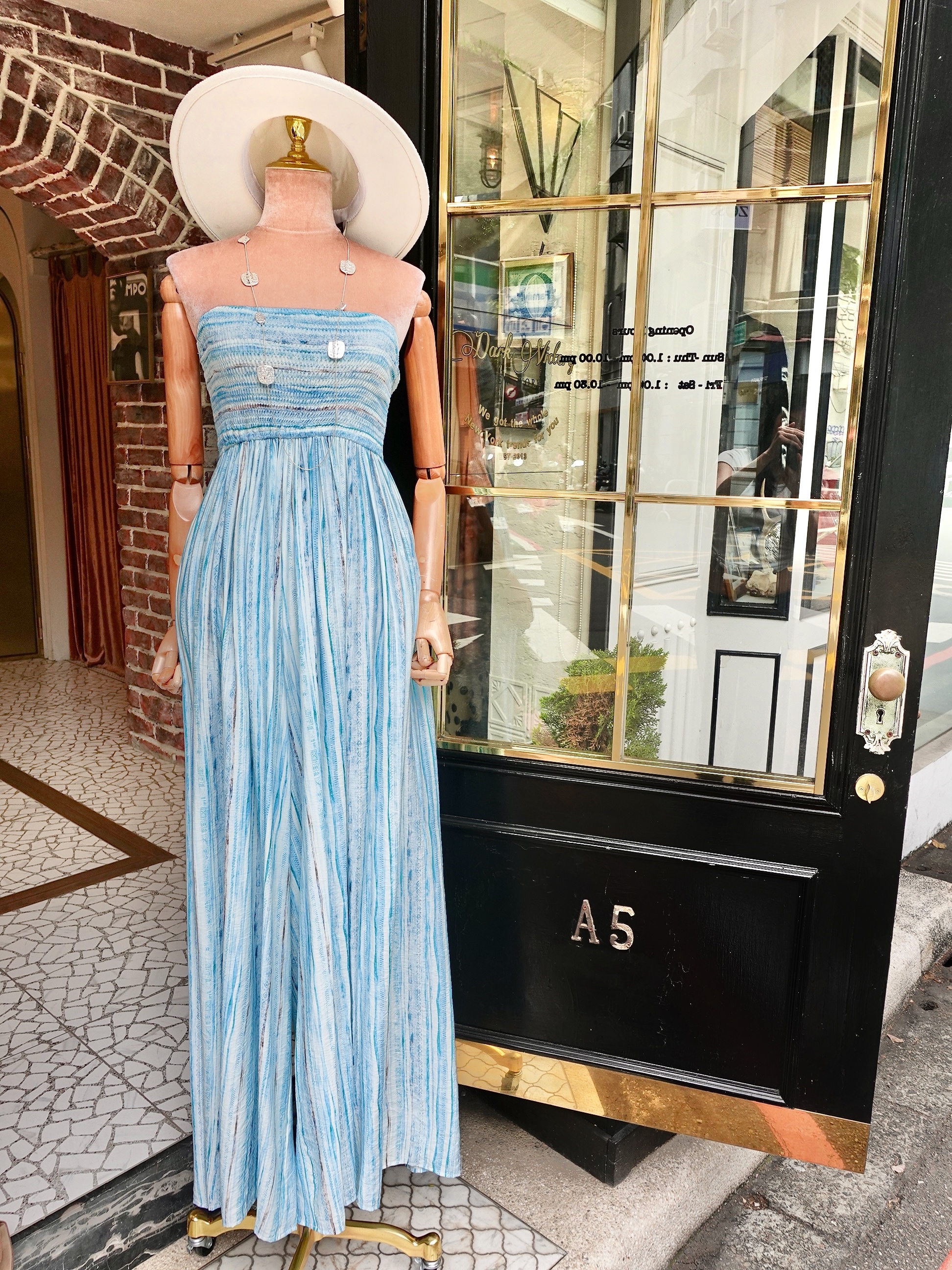 Vacay Mode天空藍色印花抓皺連身長宽褲Junpsuit