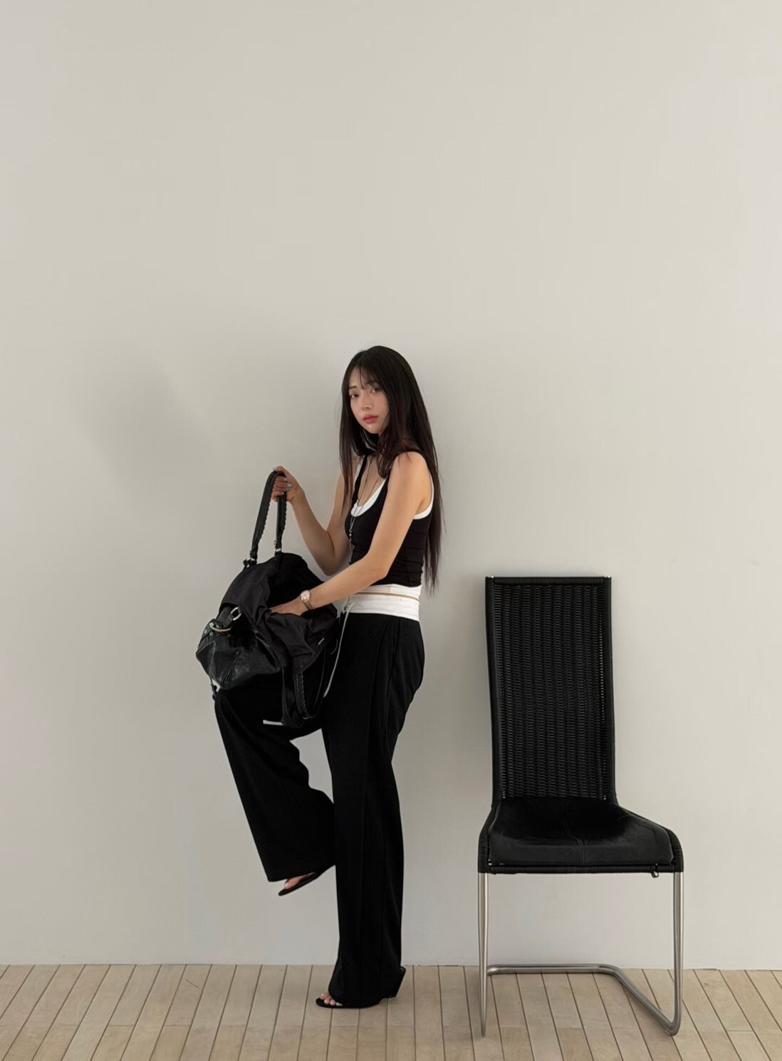 配色腰頭滾邊綁帶造型休閒棉褲-F / 2色