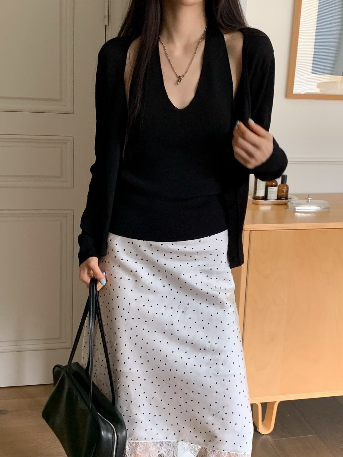 繞脖V領背心上衣+圓領排釦罩衫SET / 4色