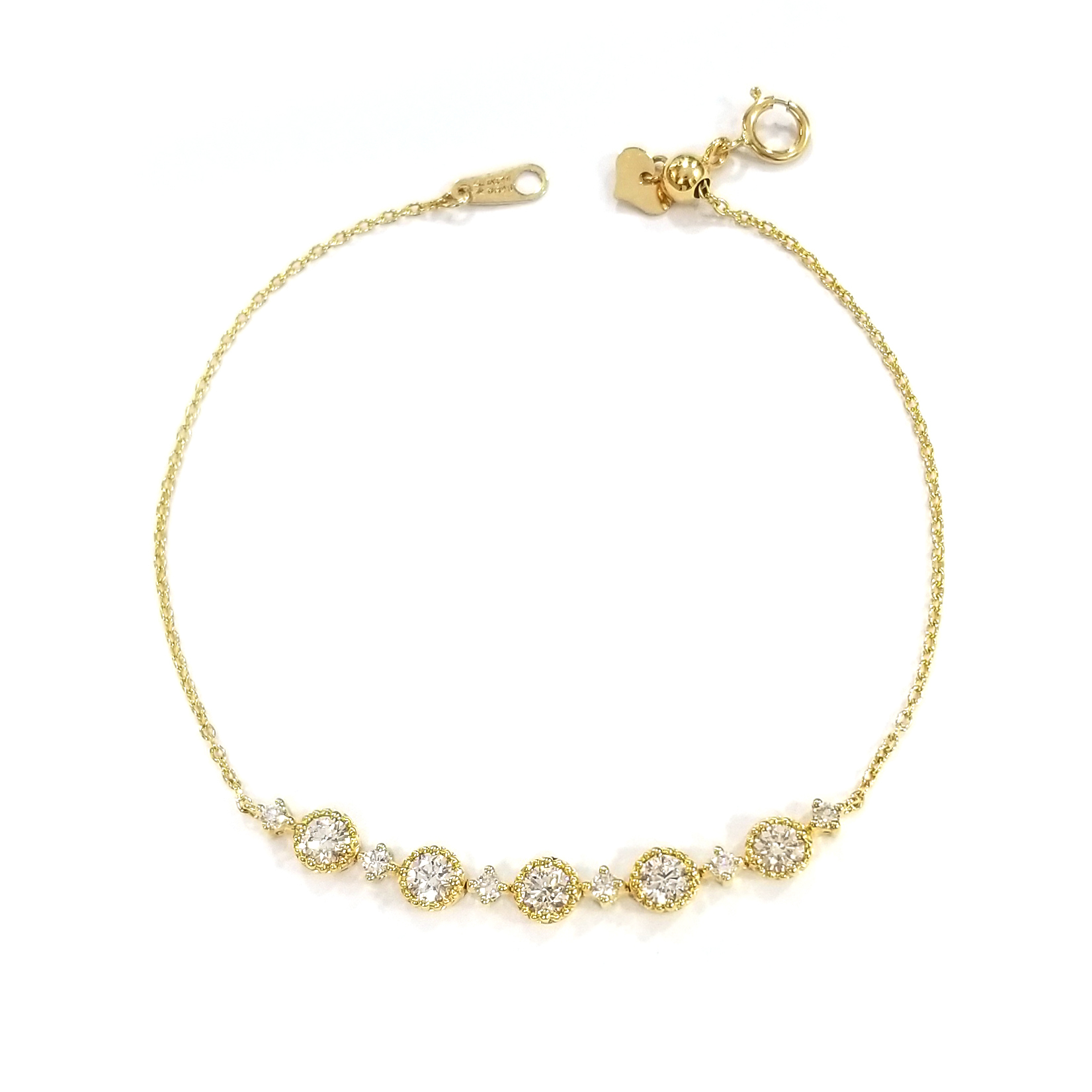 18K 黃金天然鑽石珠邊手鏈