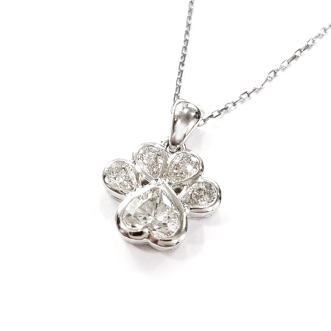 18K白金 實驗室培育鑽石貓手掌吊墜