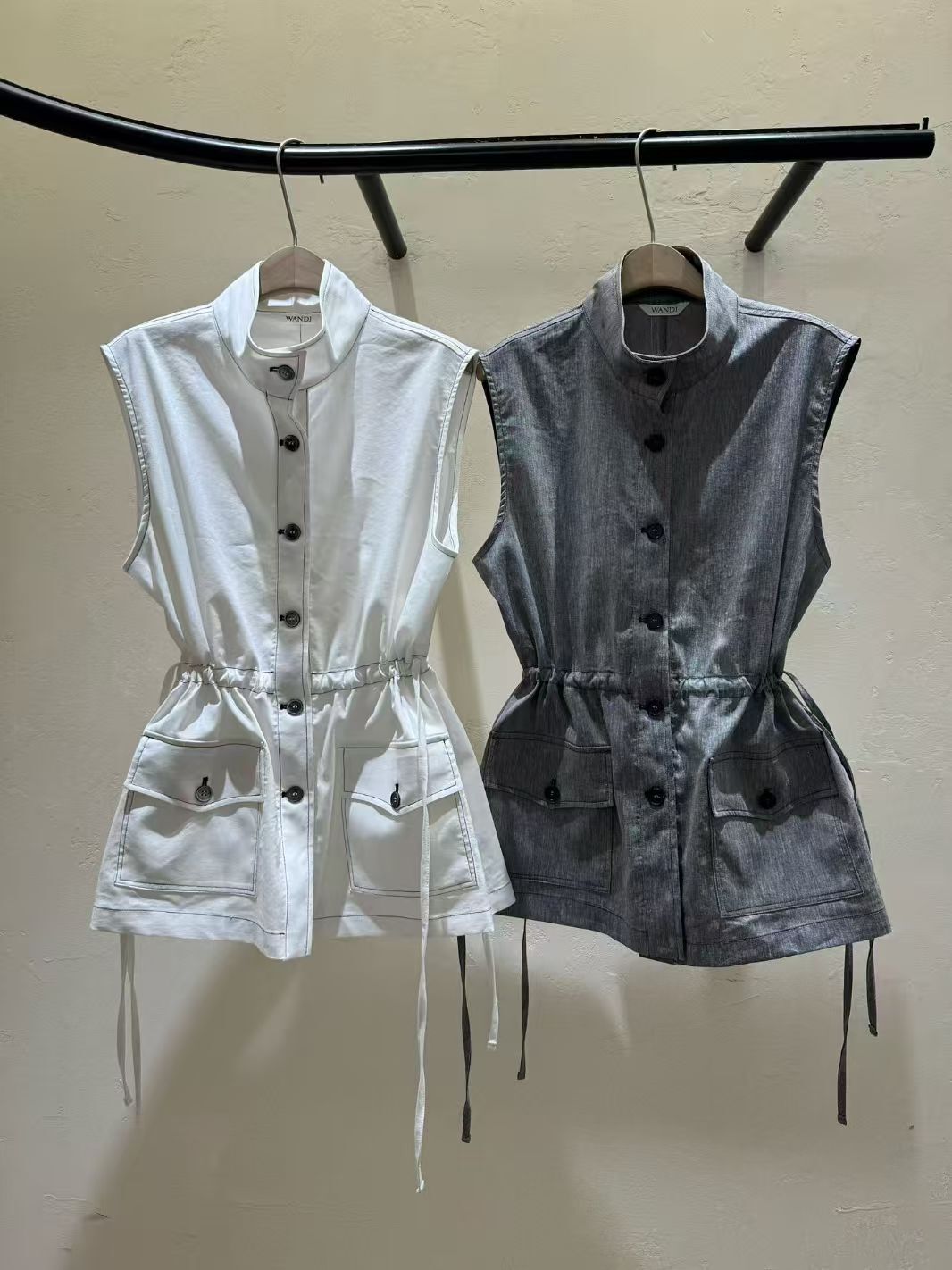 WJ6110 排扣企領口袋背心上衣