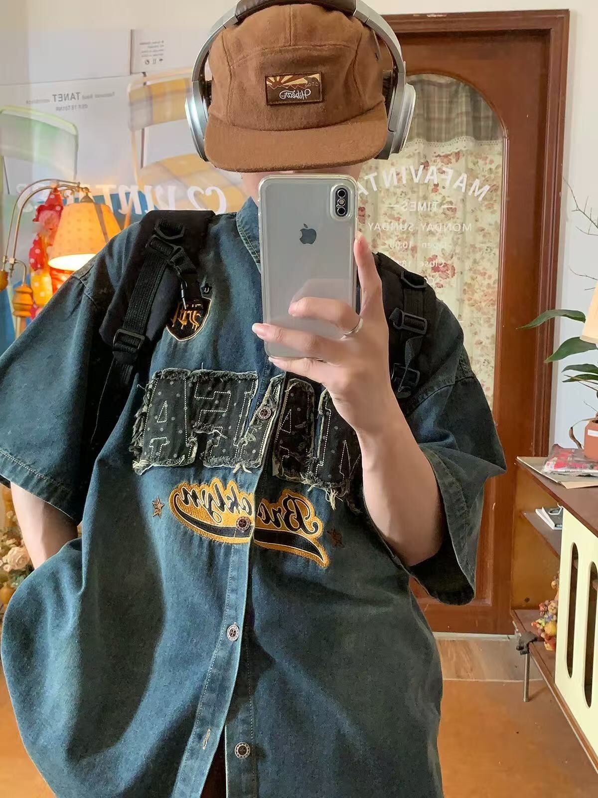 《S.V》MAFA圓點貼布作舊牛仔襯衫