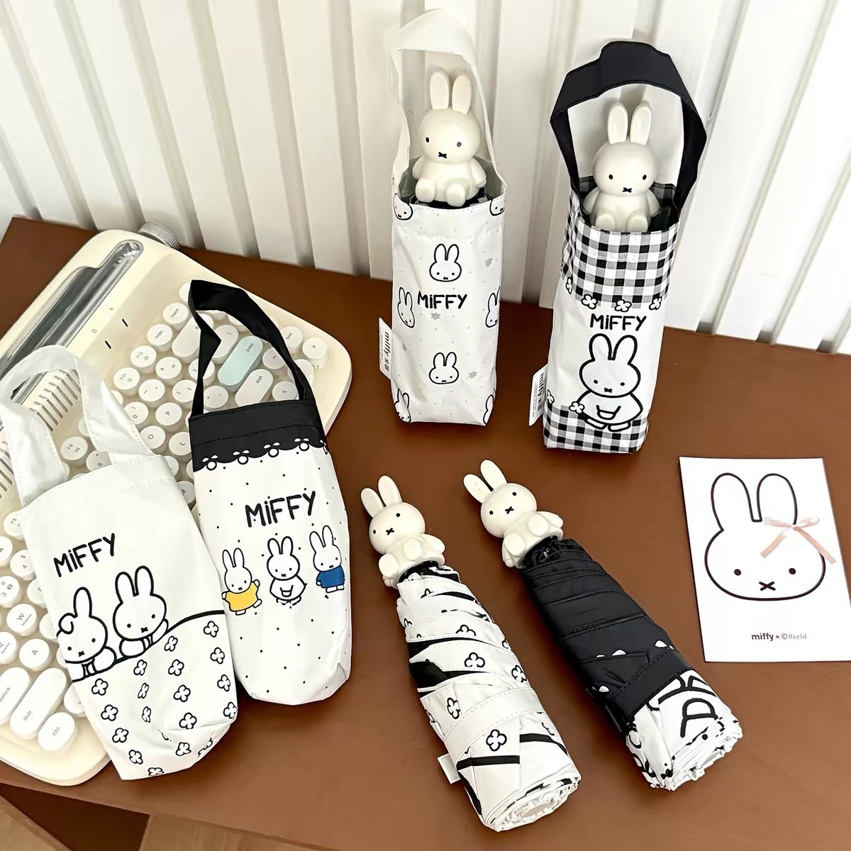正版授權 MIFFY 滿天星願 可愛大頭公仔 兩用 五折傘 自動雨傘 附手提袋