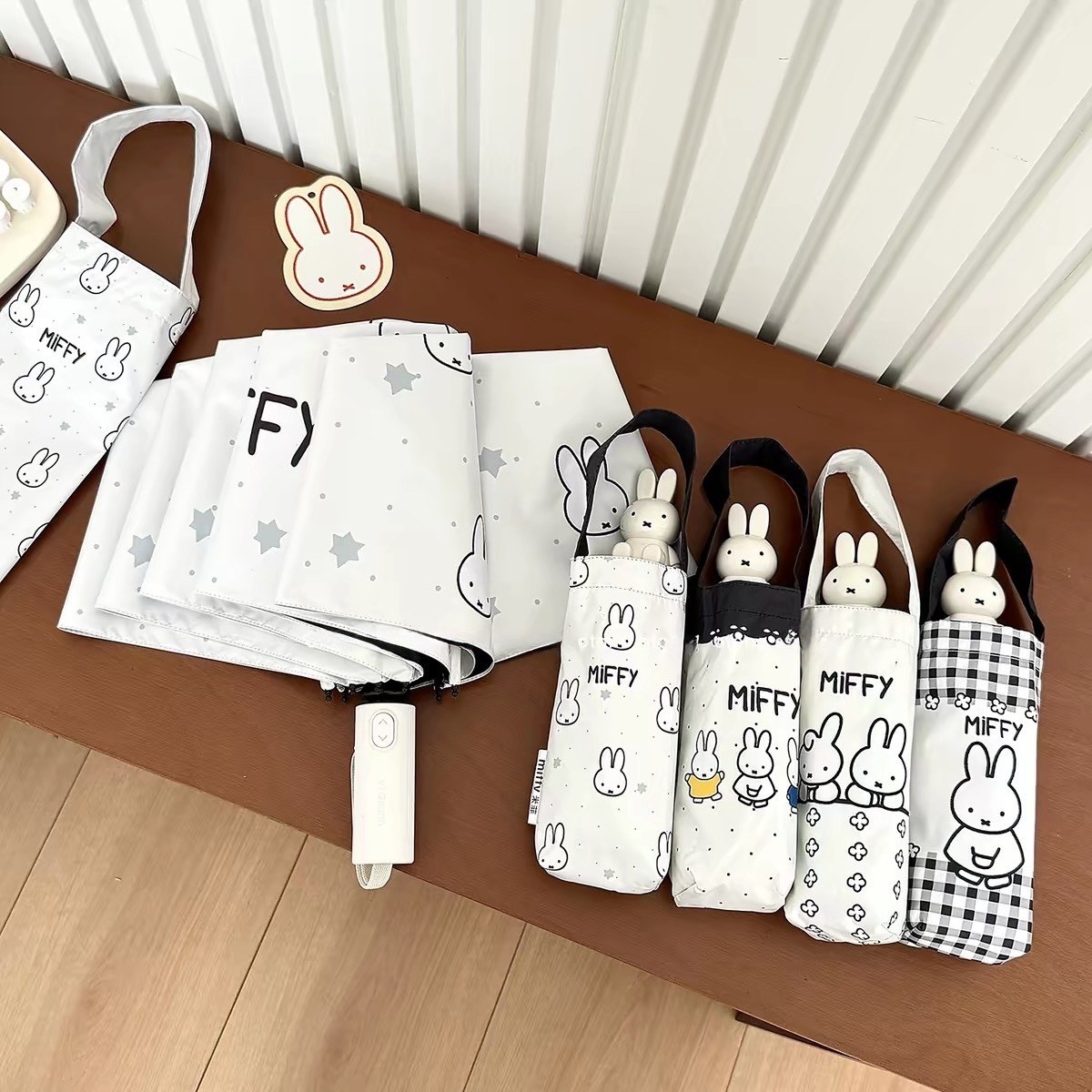 正版授權 MIFFY 滿天星願 可愛大頭公仔 兩用 五折傘 自動雨傘 附手提袋