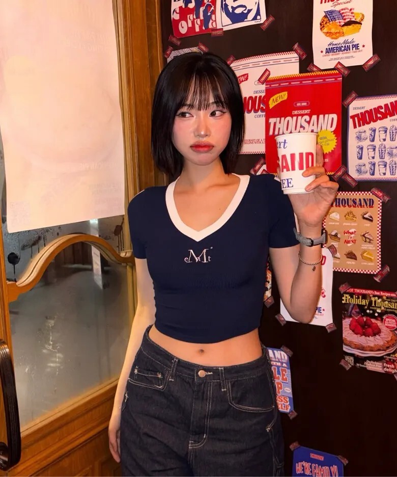 【預購】韓國 Mucent 拼接 羅紋 v領 短袖 t恤 3色