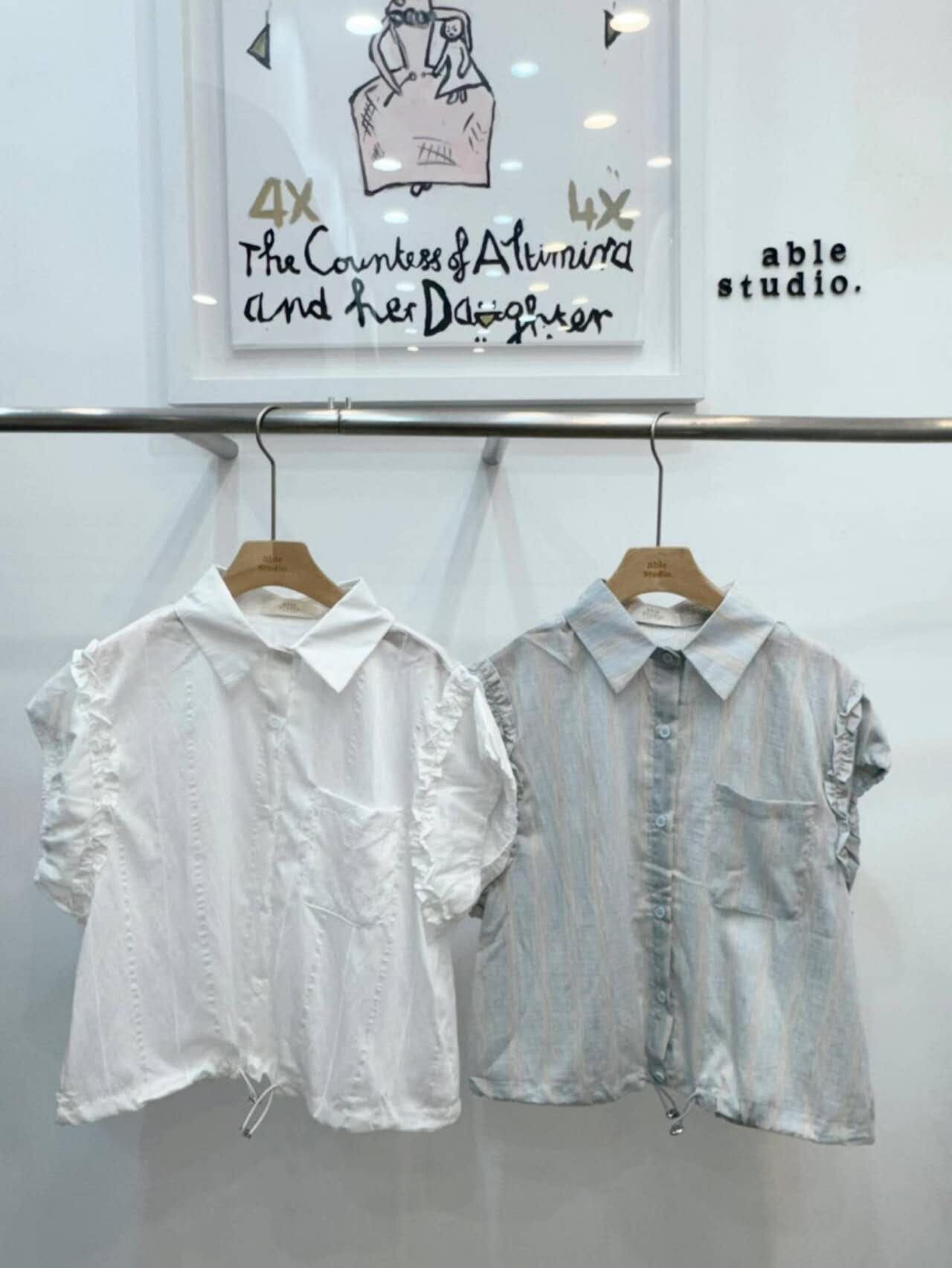 AS6104 暗直紋抓皺邊襯衫