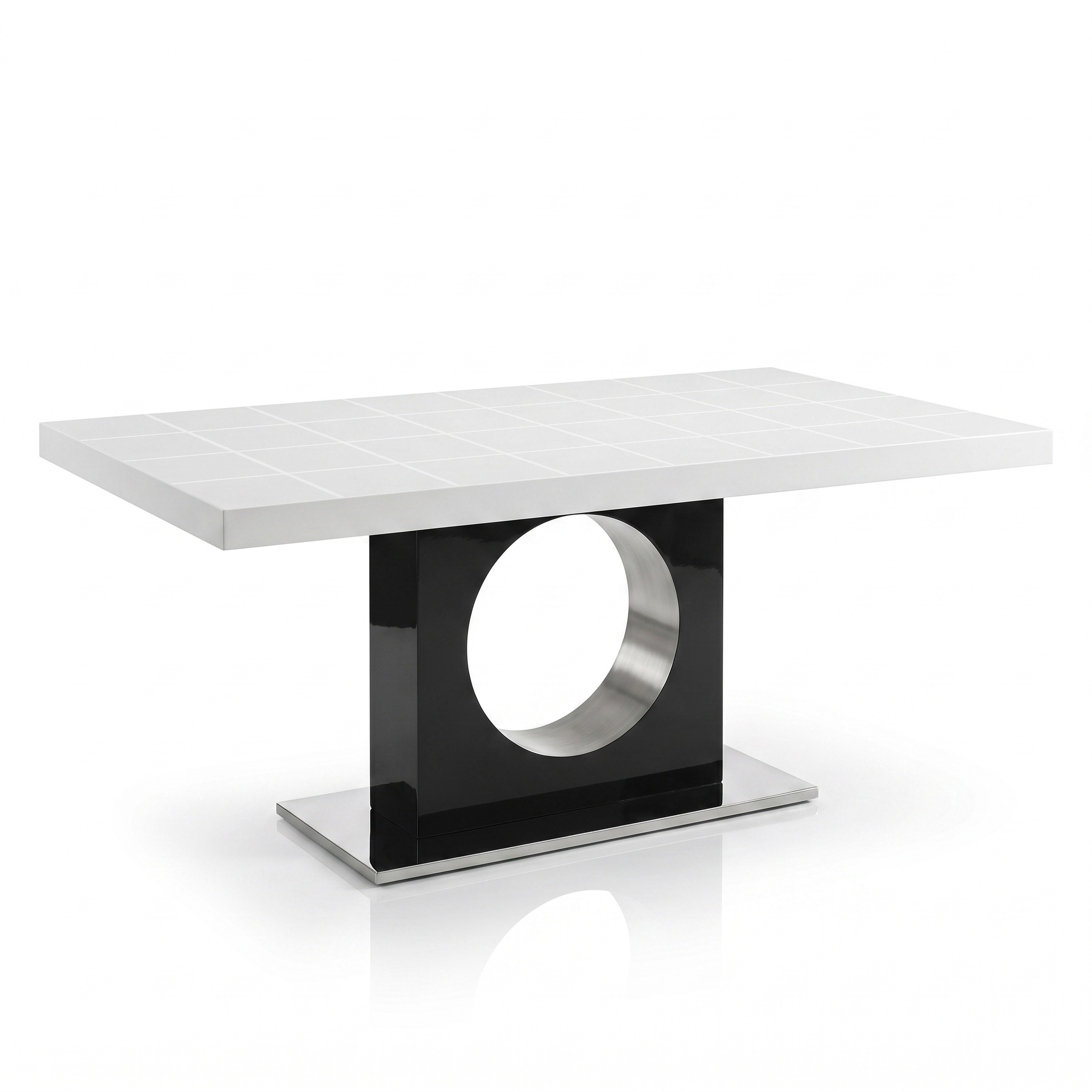 「時空圓心」義式藝術長餐桌：天然大理石紋桌面與幾何鏤空中柱