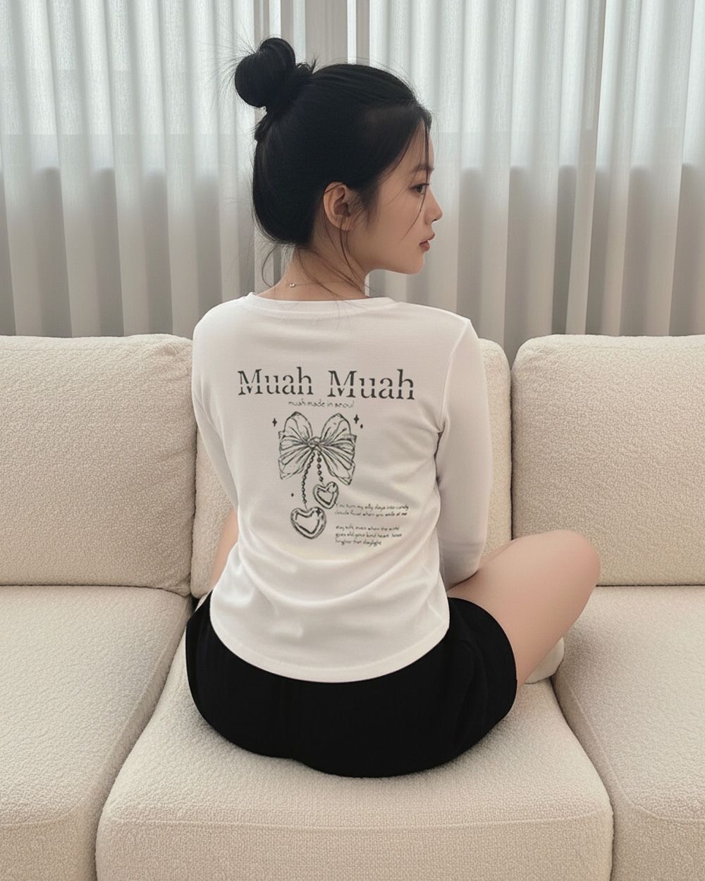 MUAHMUAH 愛心綁帶蝴蝶結短版T恤 MUT26013
