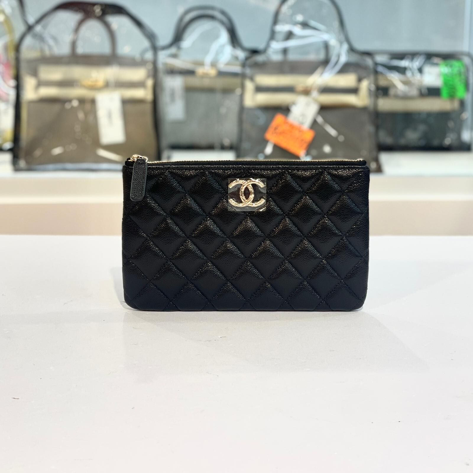 全新CHANEL POUCH AP3981 黑色荔枝皮@晶片款 #香奈兒手拿包 #BRAND NEW #香榭站正品