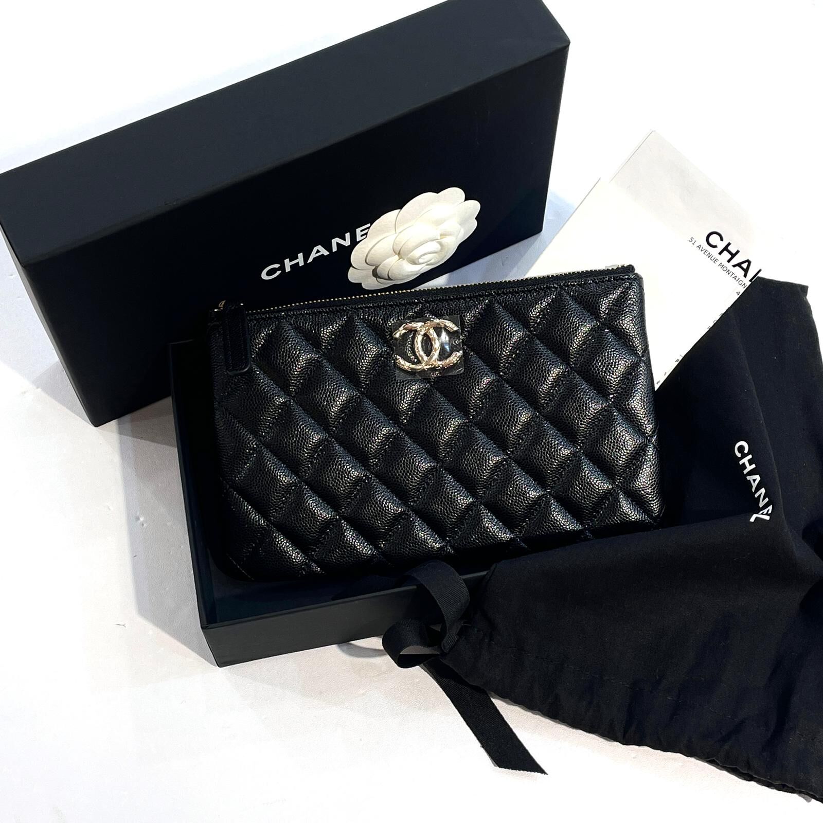 全新CHANEL POUCH AP3981 黑色荔枝皮@晶片款 #香奈兒手拿包 #BRAND NEW #香榭站正品