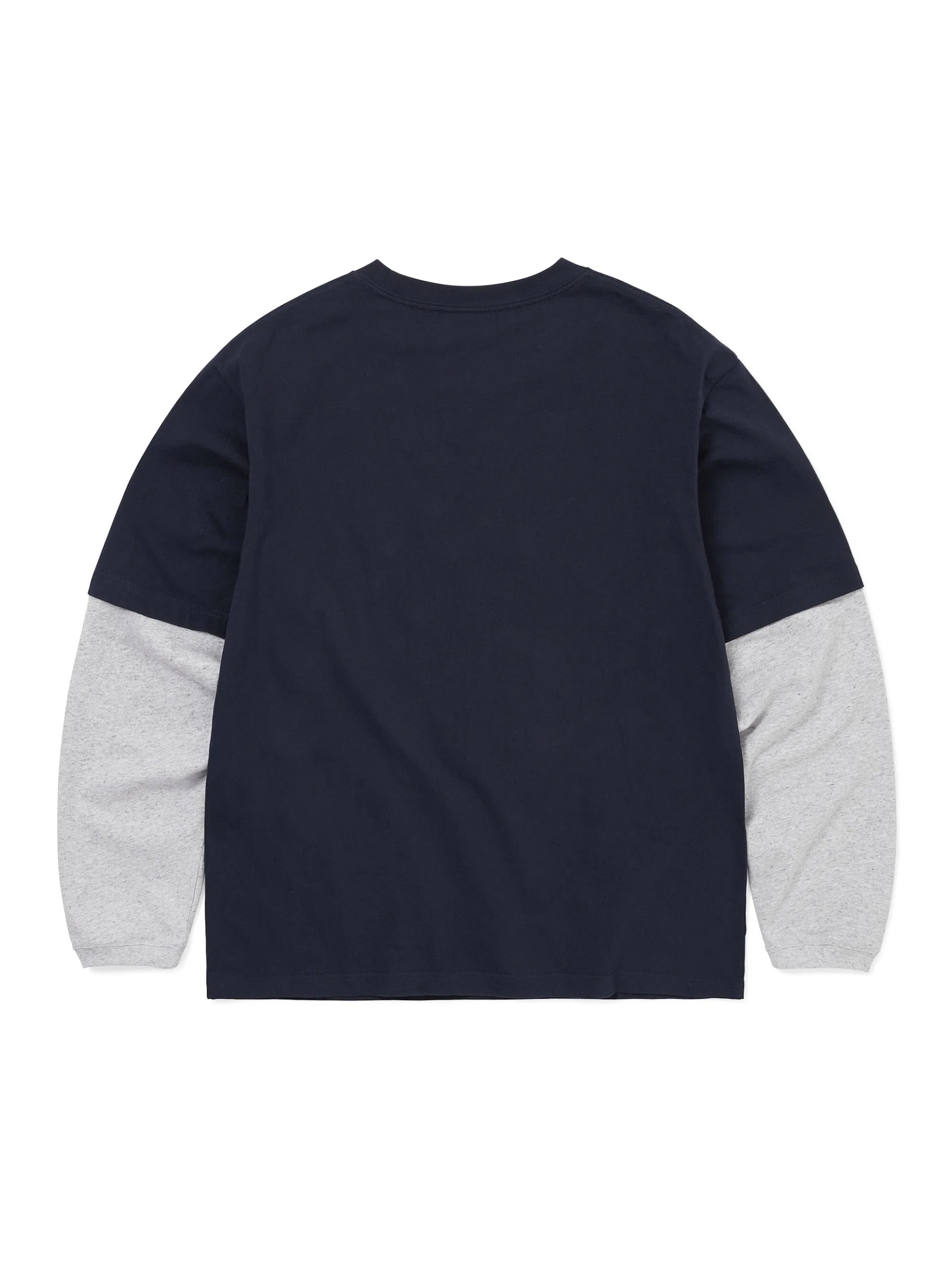 -(E13c05)-THISISNEVERTHAT LAYERED L/S TEE 疊層長袖T 印花LOGO 假兩件 寬鬆版型 海軍藍-TN261TTSLT06