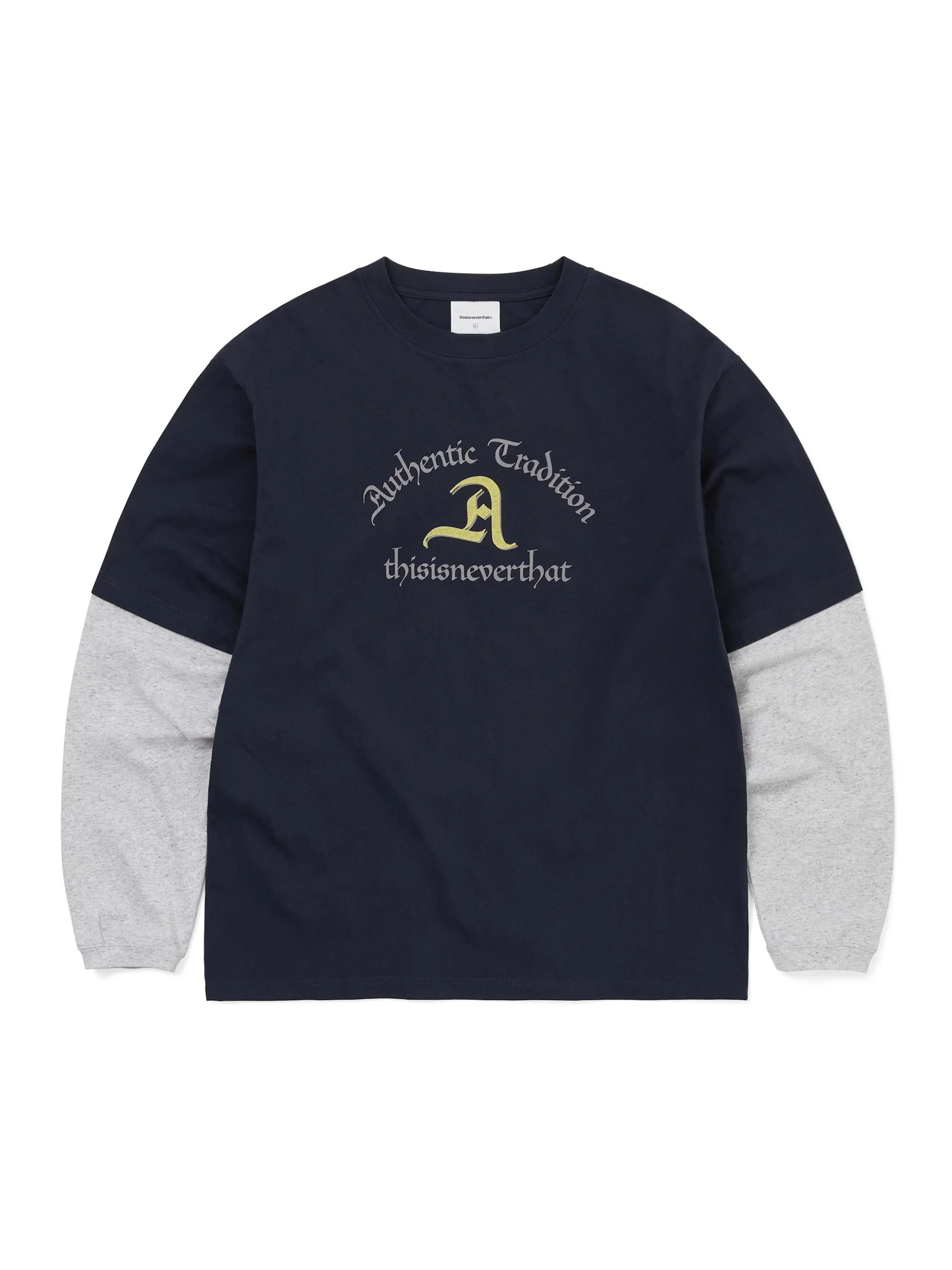 -(E13c05)-THISISNEVERTHAT LAYERED L/S TEE 疊層長袖T 印花LOGO 假兩件 寬鬆版型 海軍藍-TN261TTSLT06